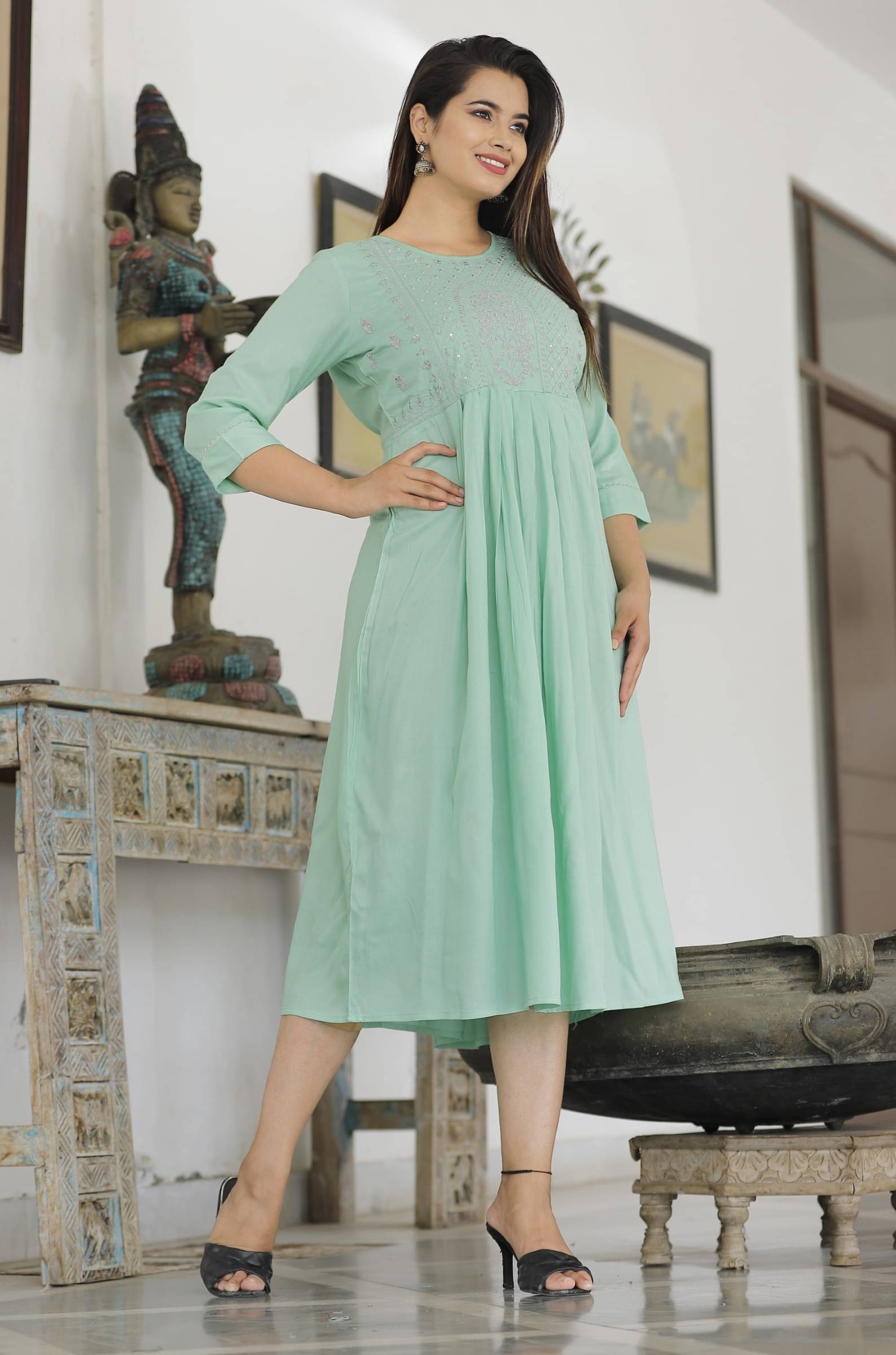 jain creation Women's Viscose Rayon Embroidered Anarkali Kurti - ( Light Green ) jain creation Women's Viscose Rayon Embroidered Anarkali Kurti - ( Light Green )