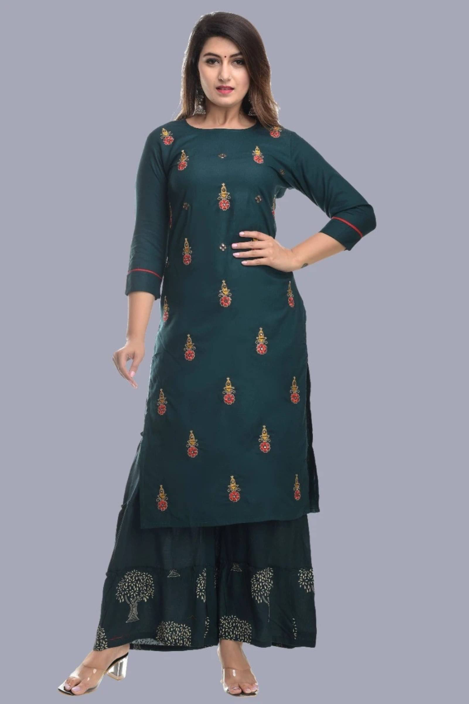jain creation Women's Viscose Rayon Embroidered Straight Kurti - ( Green ) jain creation Women's Viscose Rayon Embroidered Straight Kurti - ( Green )