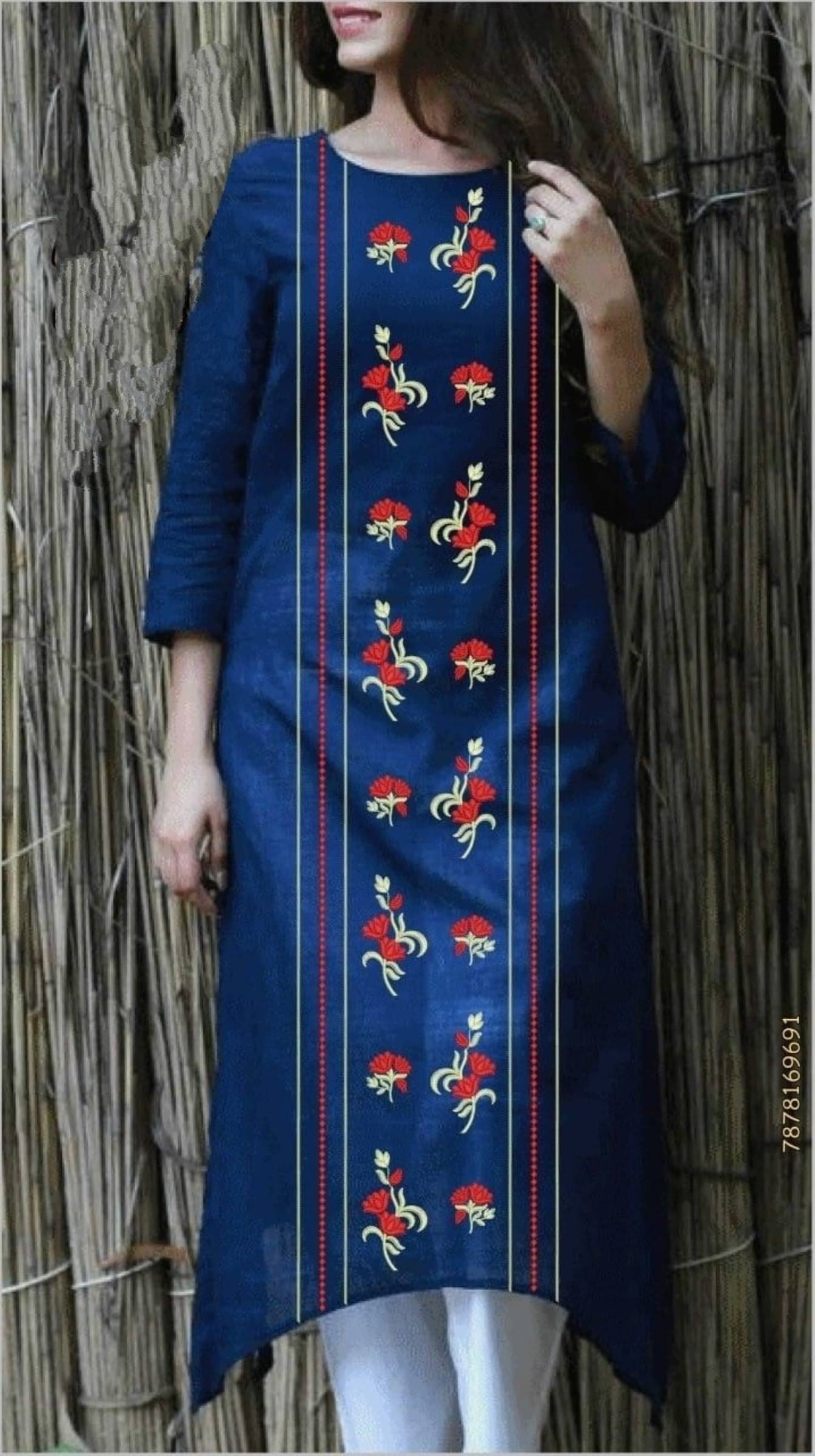     			jain creation Women's Viscose Rayon Embroidered Straight Kurti - ( Dark Blue )