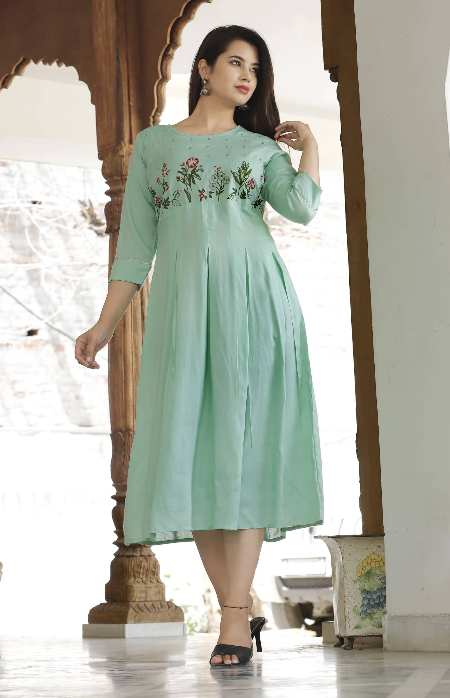 jain creation Women's Viscose Rayon Embroidered Anarkali Kurti - ( Light Green ) jain creation Women's Viscose Rayon Embroidered Anarkali Kurti - ( Light Green )