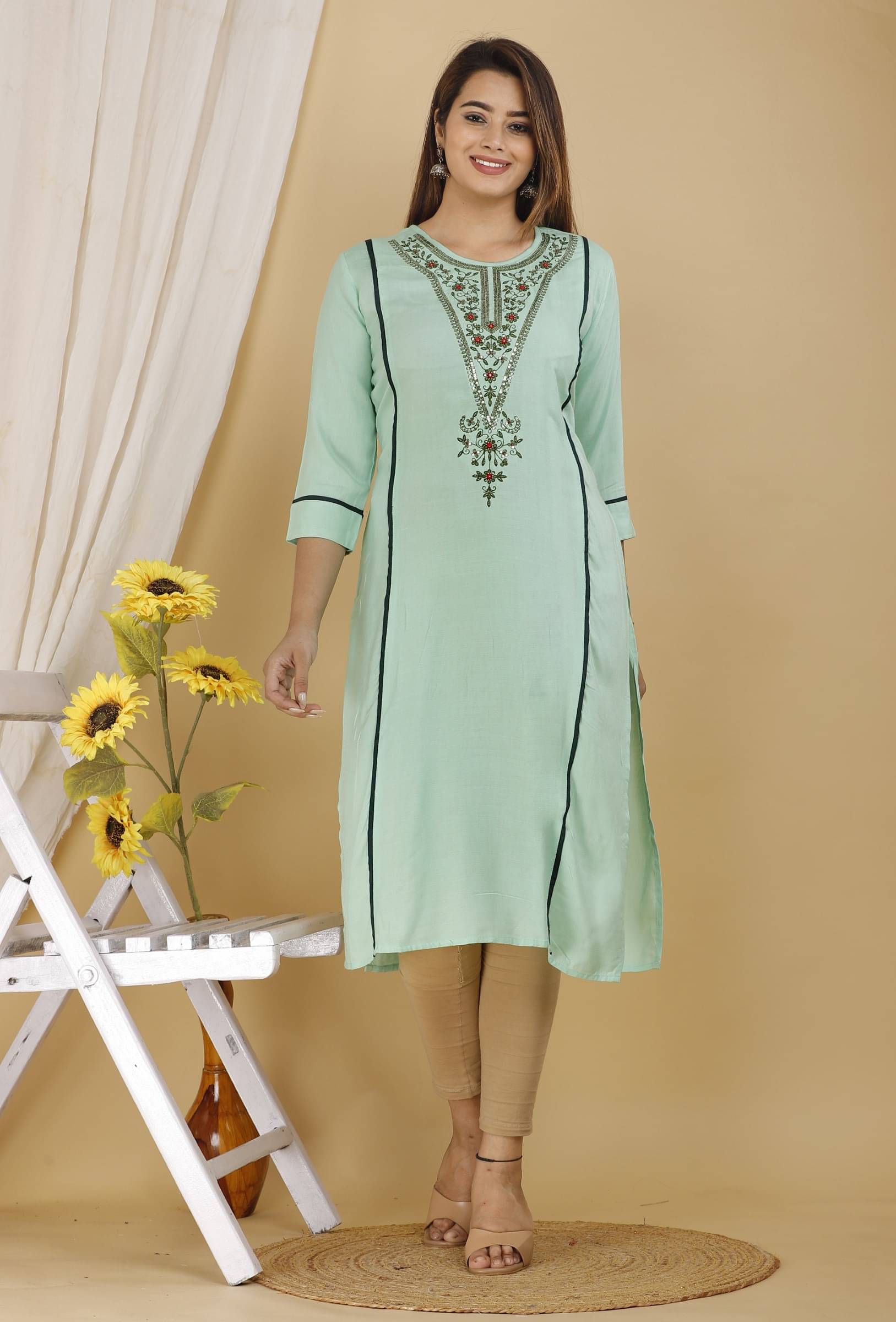     			jain creation Women's Viscose Rayon Embroidered A-line Kurti - ( Multicolor )