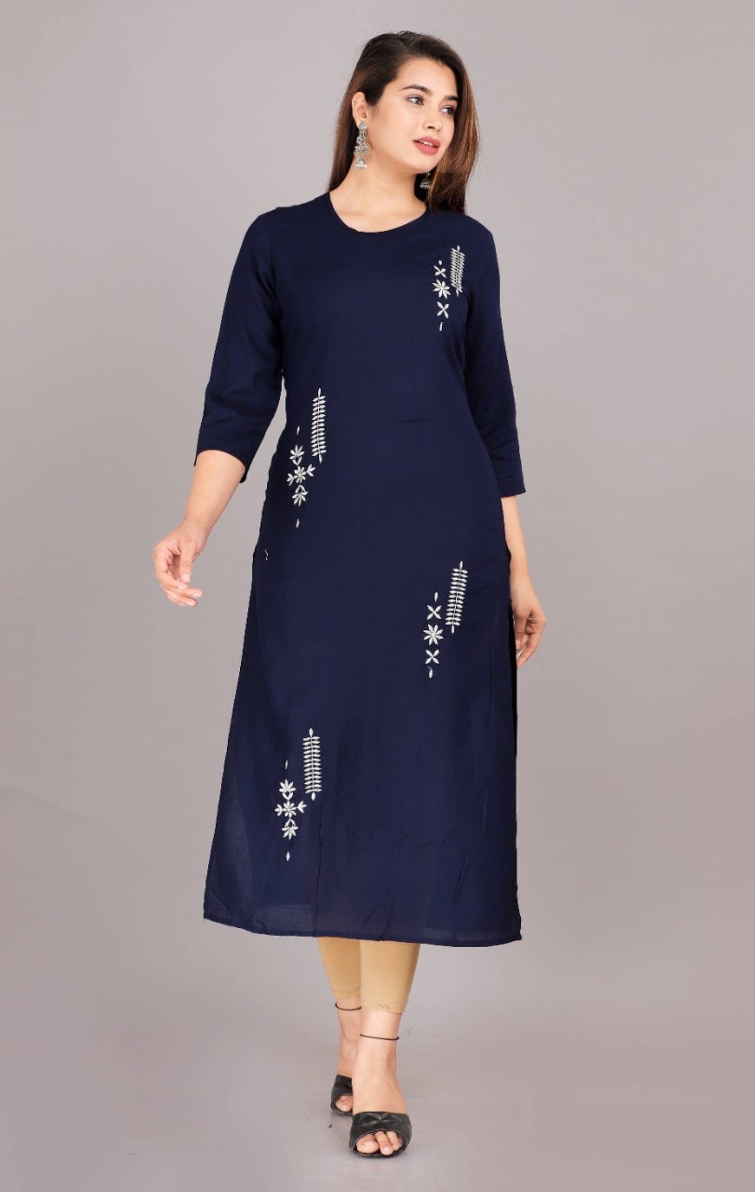     			jain creation Women's Viscose Rayon Embroidered Straight Kurti - ( Blue )