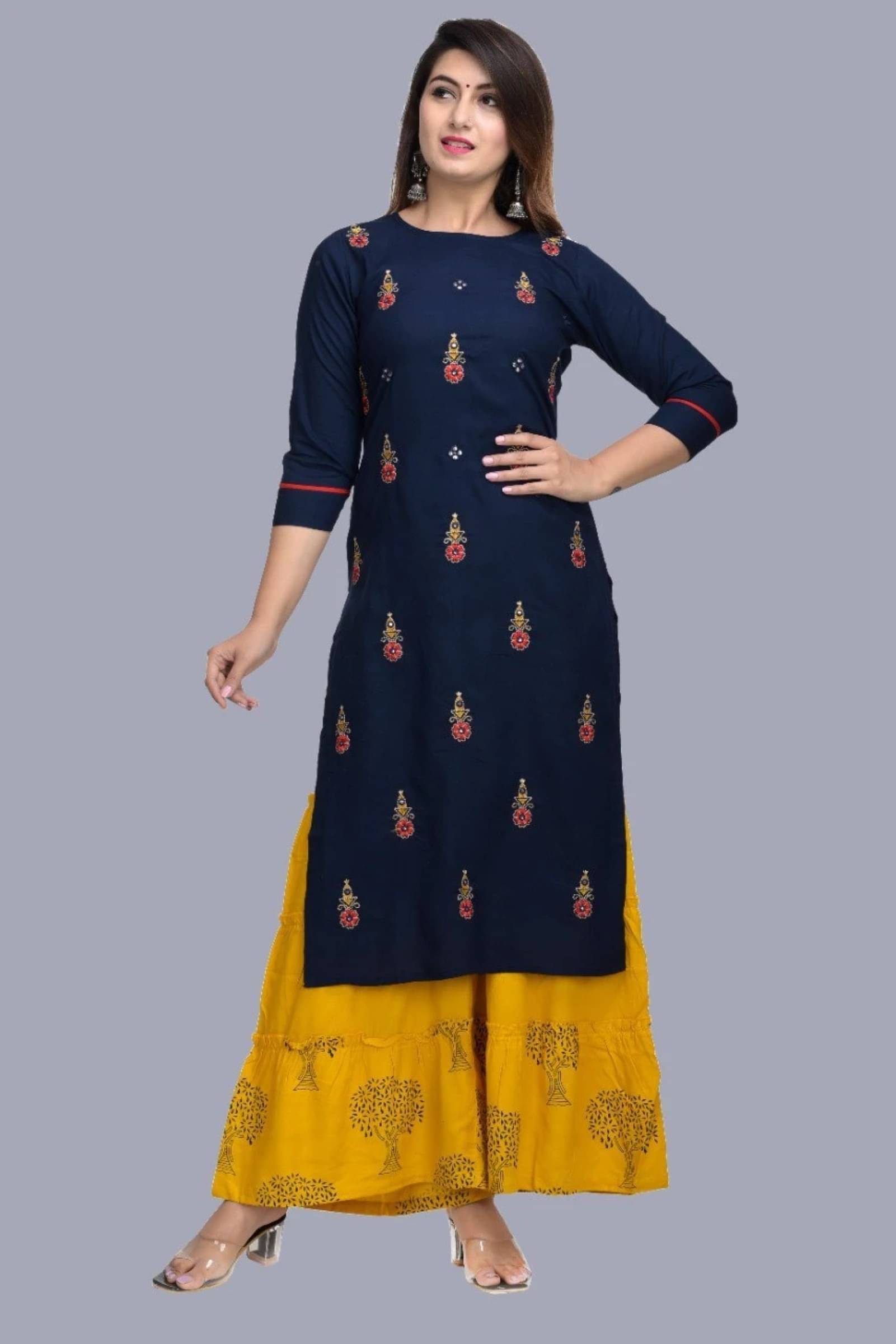 jain creation Women's Viscose Rayon Embroidered Straight Kurti - ( Blue ) jain creation Women's Viscose Rayon Embroidered Straight Kurti - ( Blue )