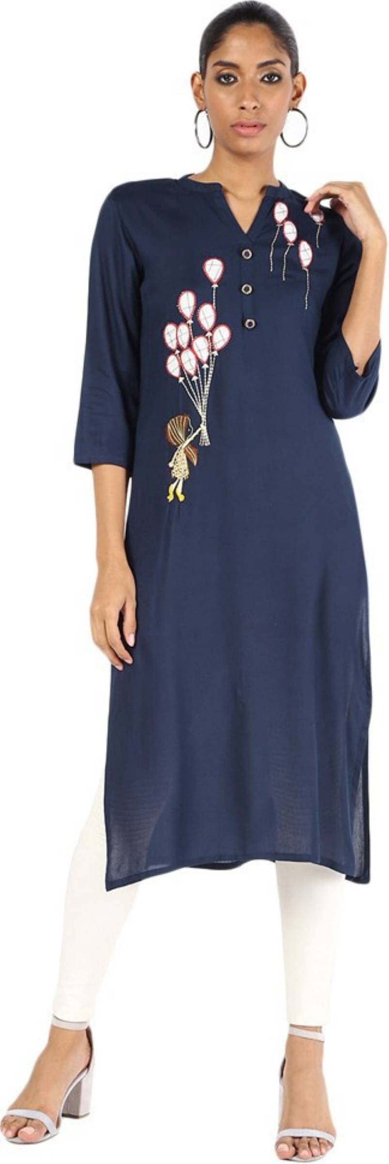     			jain creation Women's Viscose Rayon Embroidered Straight Kurti - ( Dark Blue )