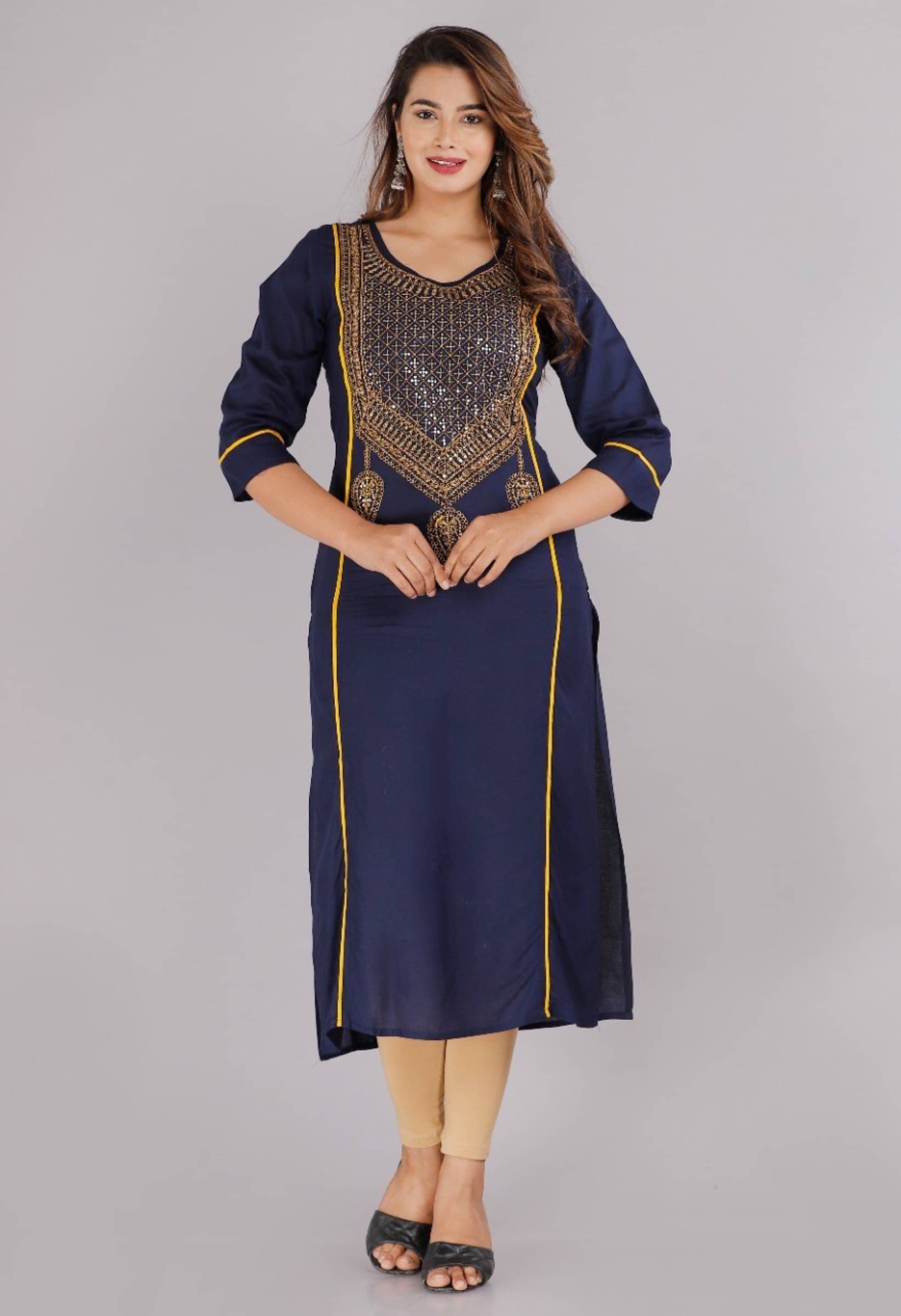 jain creation Women's Viscose Rayon Embroidered Straight Kurti - ( Blue ) jain creation Women's Viscose Rayon Embroidered Straight Kurti - ( Blue )