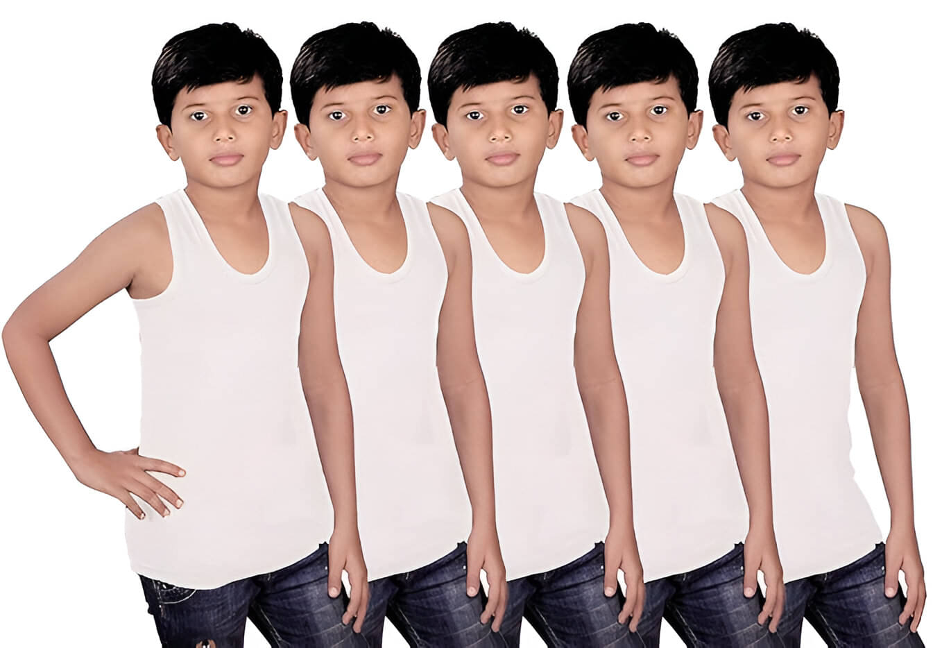     			kaseera Pack of 5 Boys Cotton Blend Vest ( White )