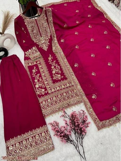     			piludi Women's Chanderi Embroidered Kurti With Pants ( Maroon )