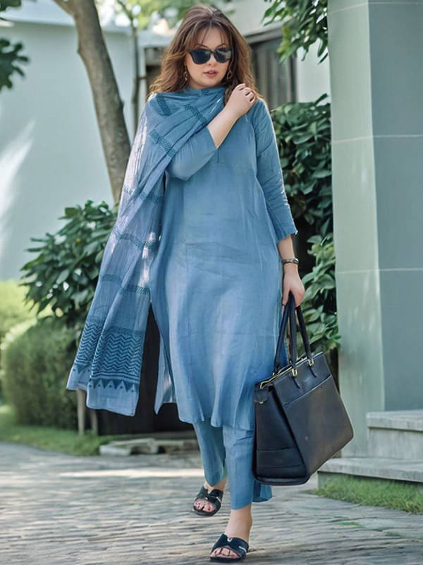 piludi Women's Viscose Solid Kurti With Pants ( Blue ) piludi Women's Viscose Solid Kurti With Pants ( Blue )
