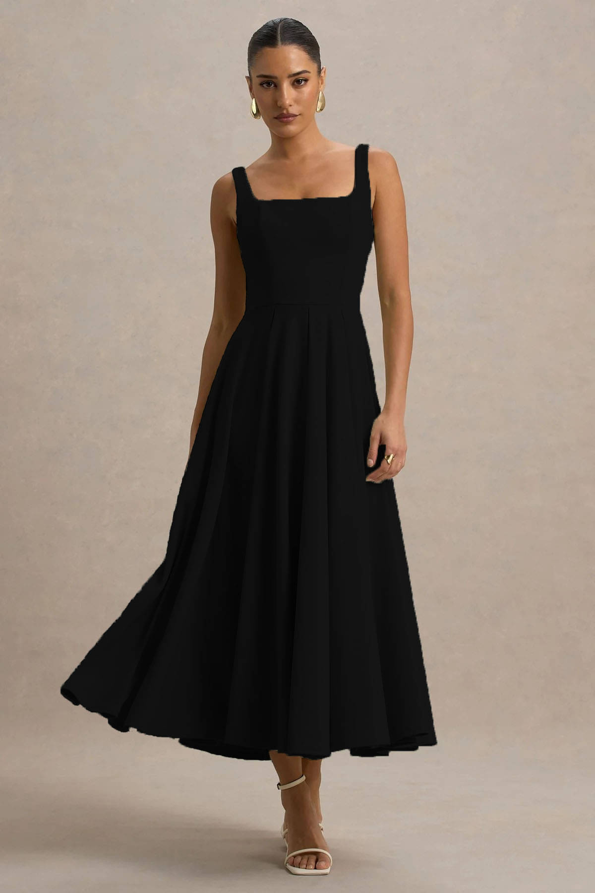 wanquila Women's Lycra Self Design Fit & Flare Dress ( Black ) wanquila Women's Lycra Self Design Fit & Flare Dress ( Black )