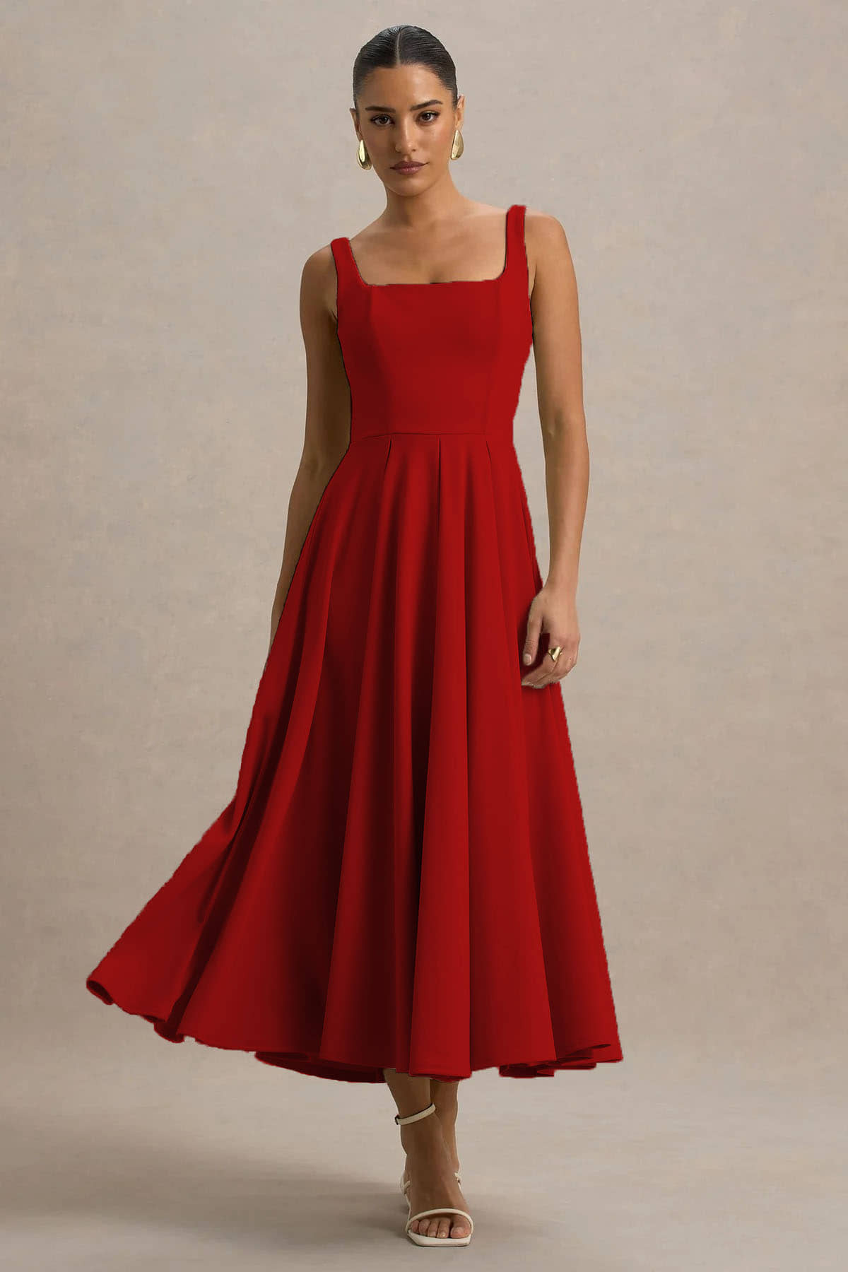 wanquila Women's Lycra Self Design Fit & Flare Dress ( Red )