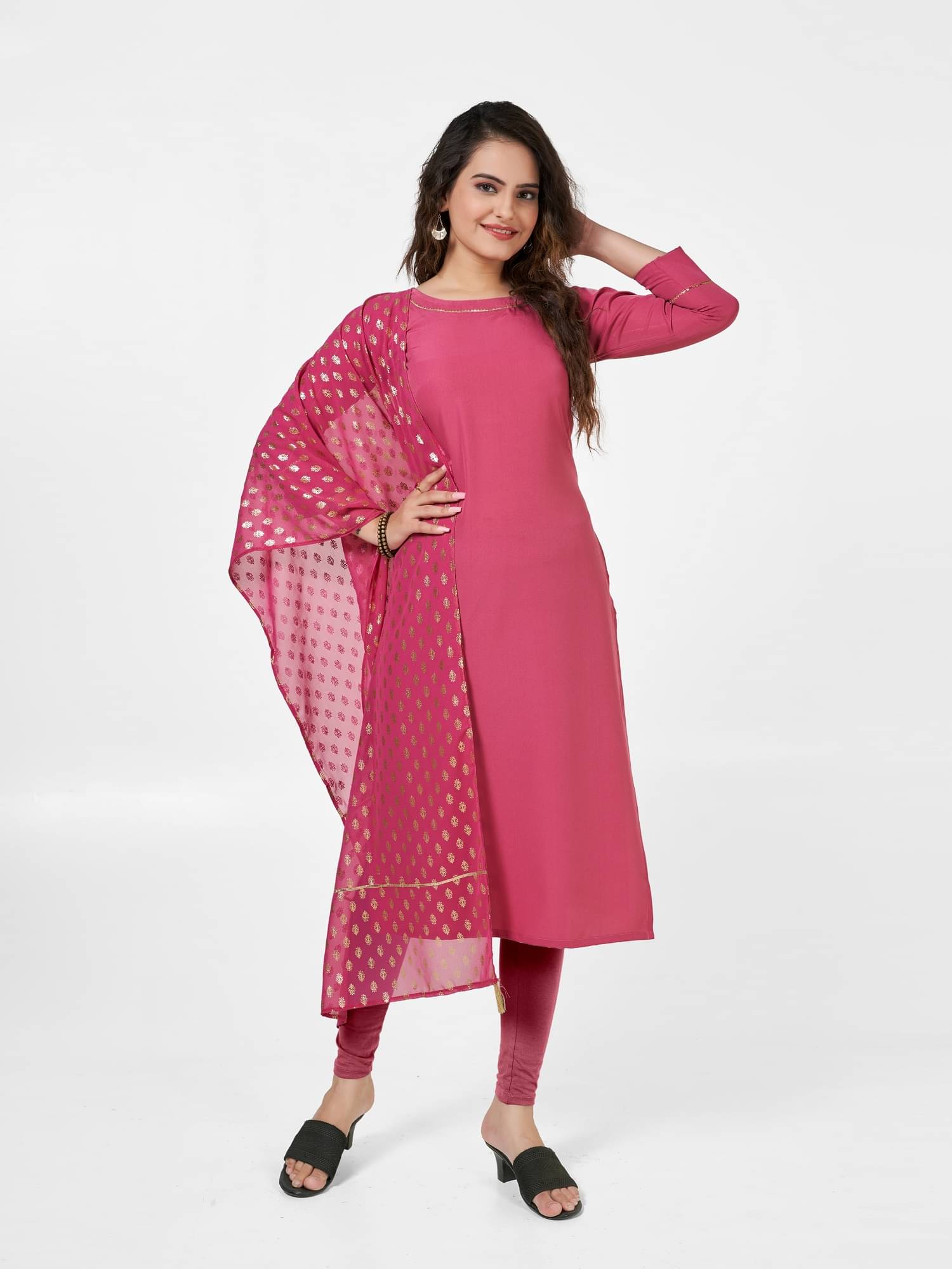 Aika Women's Crepe Solid Straight Kurti with Dupatta - ( Pink ) Aika Women's Crepe Solid Straight Kurti with Dupatta - ( Pink )