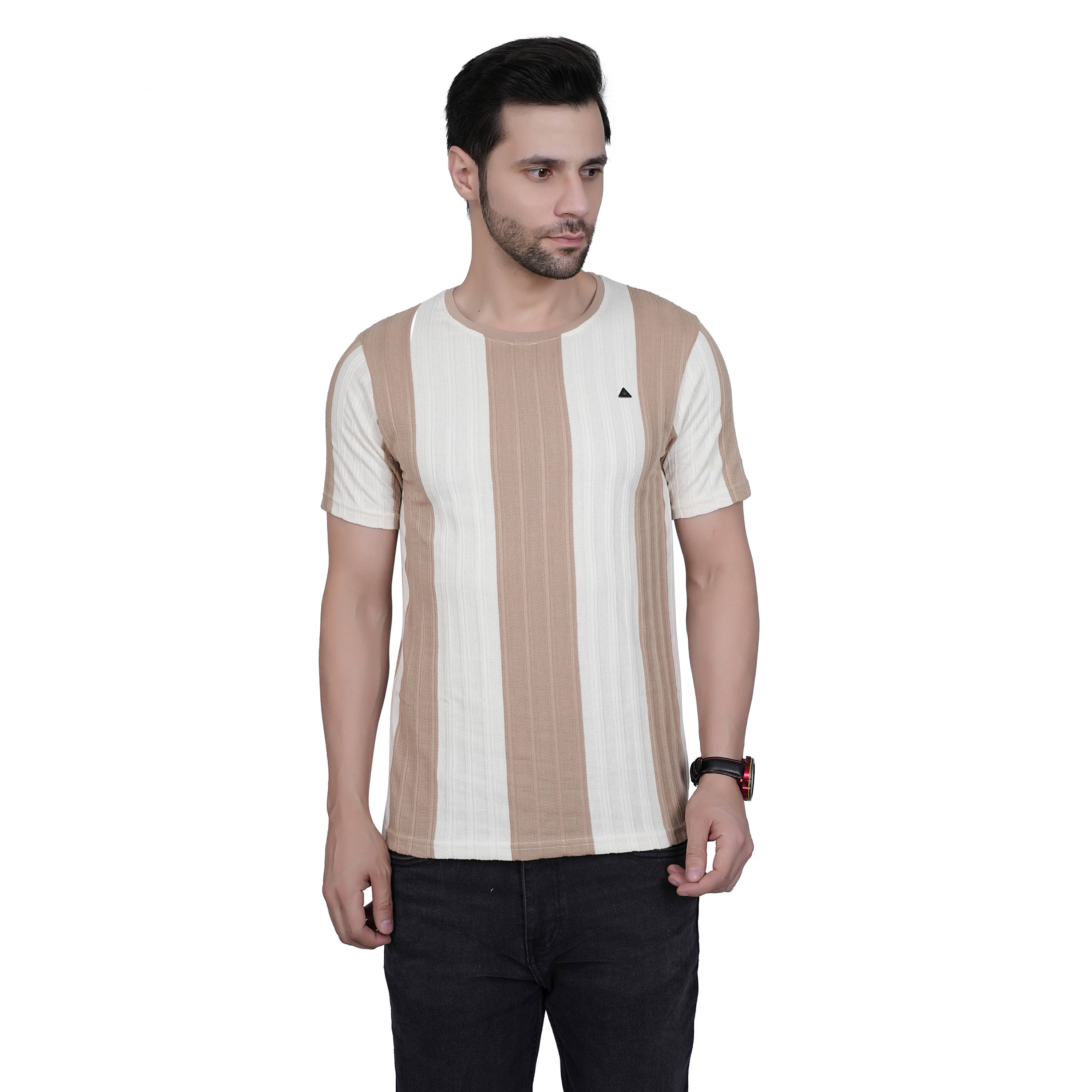     			DIDOT Men 100% COTTON Regular Fit Striped T-Shirt ( Grey )