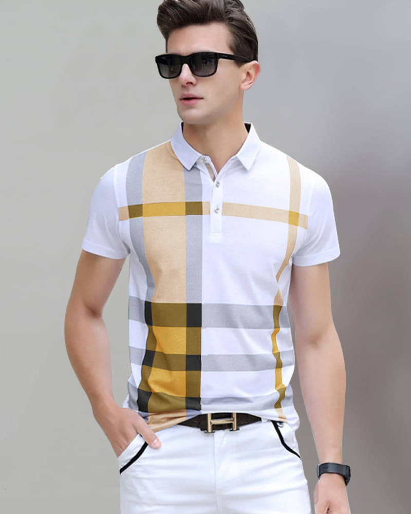 Eyebogler Cotton Blend Regular Fit Checks Half Sleeves Men's Mandarin Collar T-Shirt - Multicolor ( Pack of 1 ) Eyebogler Cotton Blend Regular Fit Checks Half Sleeves Men's Mandarin Collar T-Shirt - Multicolor ( Pack of 1 )