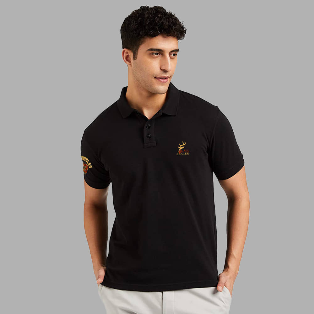 Eyebogler Cotton Blend Regular Fit Printed Half Sleeves Men's Mandarin Collar T-Shirt - Black ( Pack of 1 )