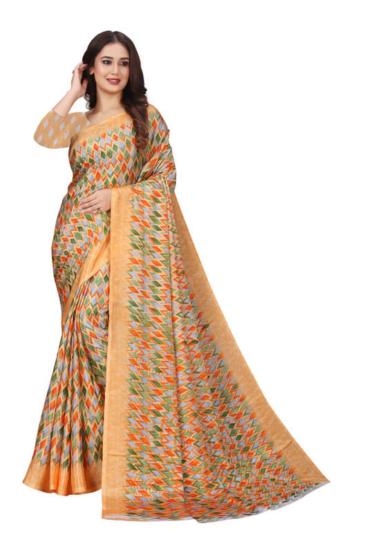     			Fashion Studio Chiffon Printed Saree With Unstitched Blouse Piece ( Multicolor )