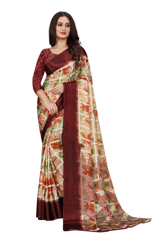 Fashion Studio Chiffon Printed Saree With Unstitched Blouse Piece ( Multicolor ) Fashion Studio Chiffon Printed Saree With Unstitched Blouse Piece ( Multicolor )
