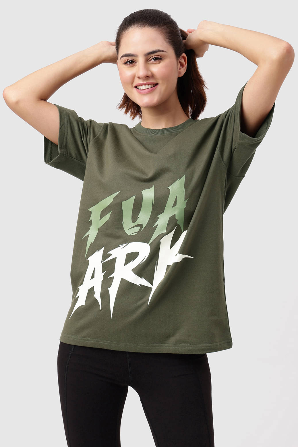 Fuaark Women Cotton Oversized Fit Round Neck T-Shirt ( Olive Green )     			Fuaark Women Cotton Oversized Fit Round Neck T-Shirt ( Olive Green )