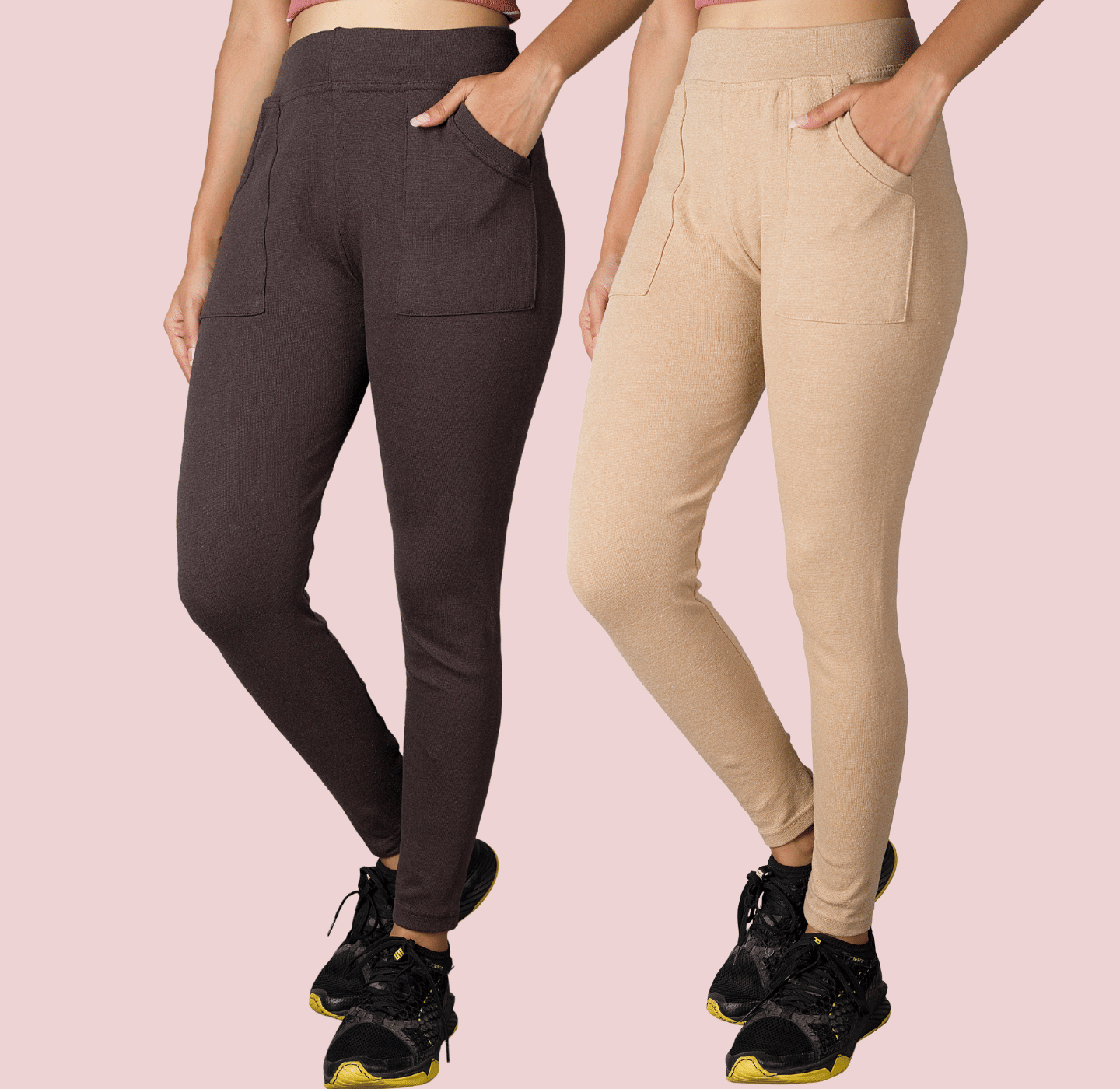     			KARARO - Cotton Blend Skinny Fit Brown Women's Jeggings ( Pack of 2 )
