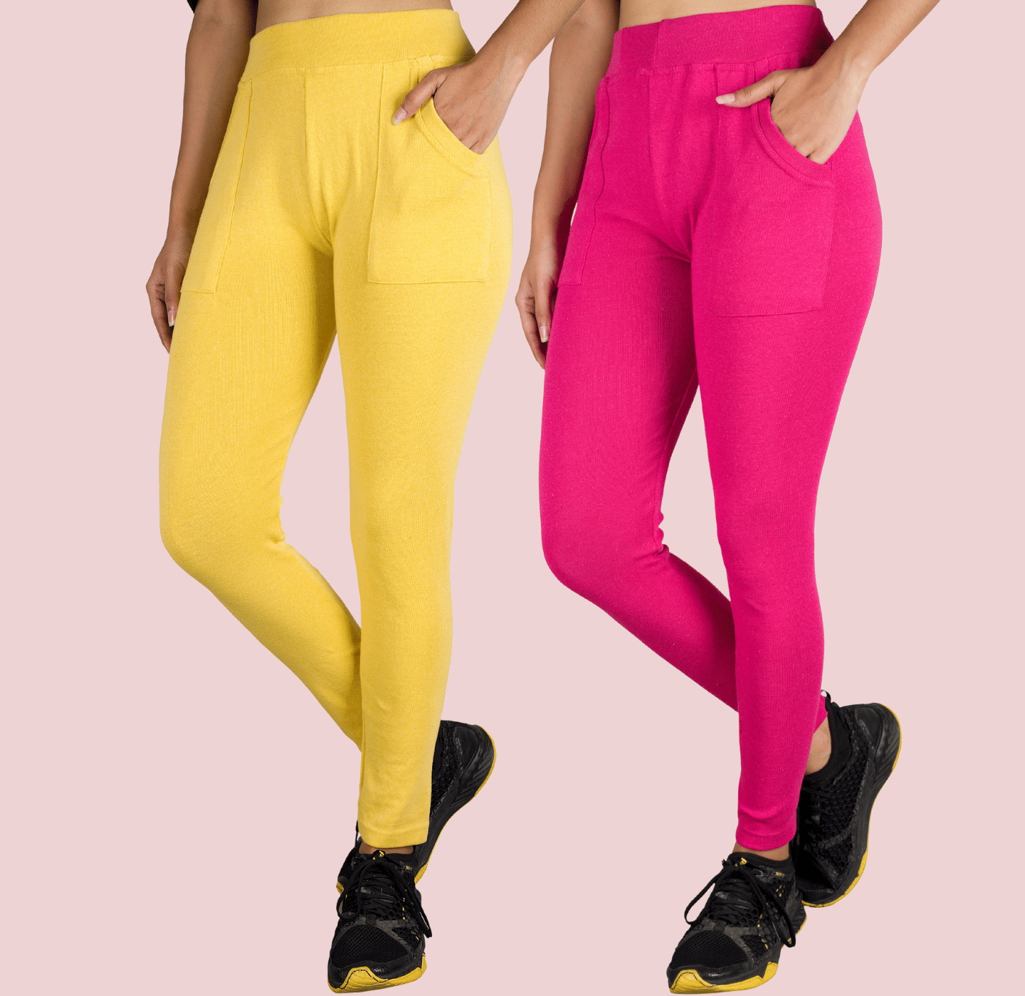 KARARO JEGGINGS - Cotton Blend Skinny Fit Lime Green Women's Jeggings ( Pack of 2 )     			KARARO JEGGINGS - Cotton Blend Skinny Fit Lime Green Women's Jeggings ( Pack of 2 )
