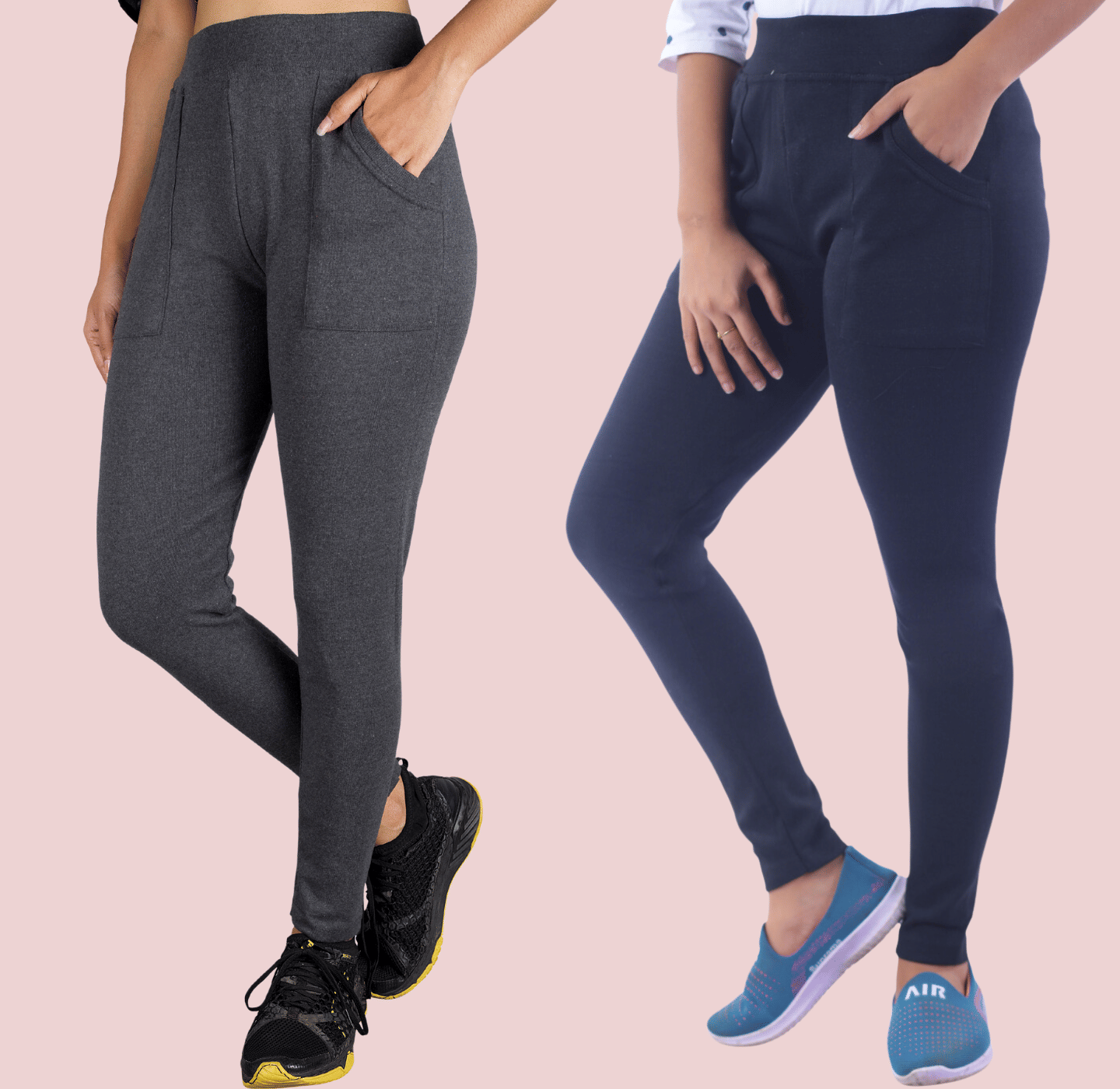     			KARARO JEGGINGS - Cotton Blend Skinny Fit Dark Grey Women's Jeggings ( Pack of 2 )