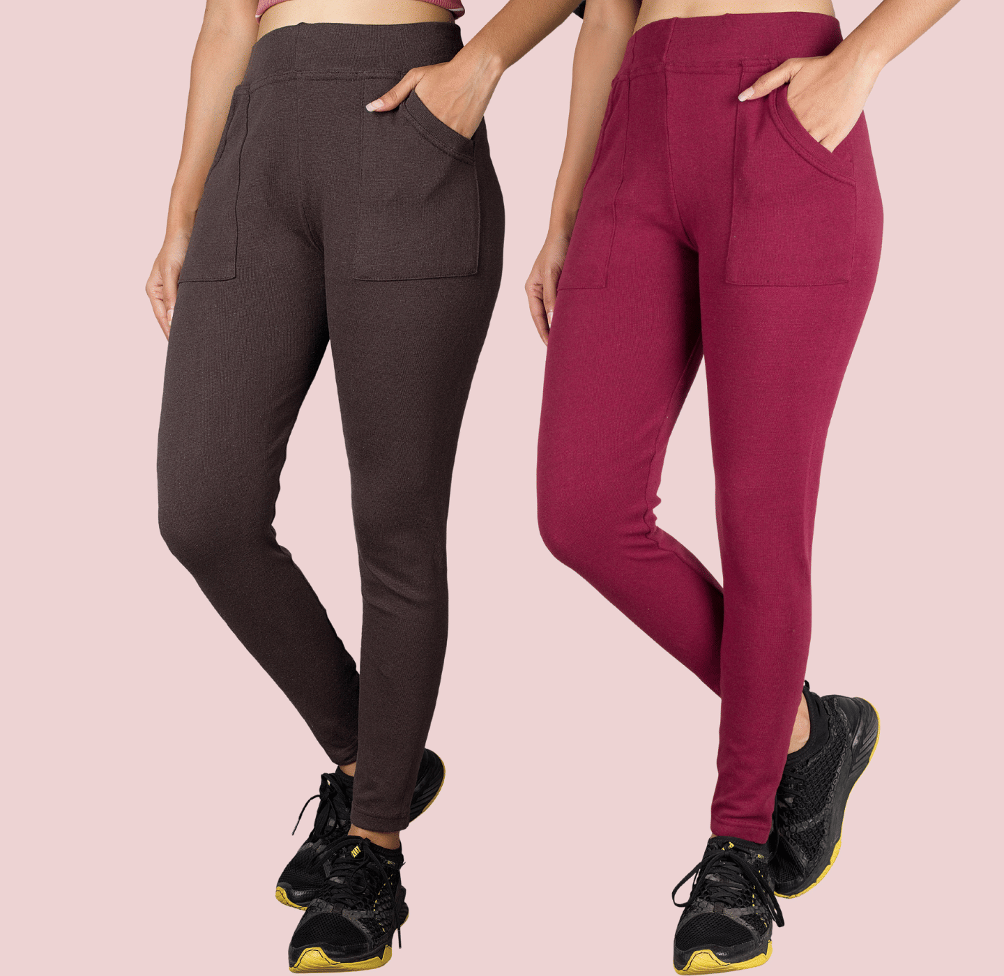 KARARO JEGGINGS - Cotton Blend Skinny Fit Brown Women's Jeggings ( Pack of 2 )     			KARARO JEGGINGS - Cotton Blend Skinny Fit Brown Women's Jeggings ( Pack of 2 )