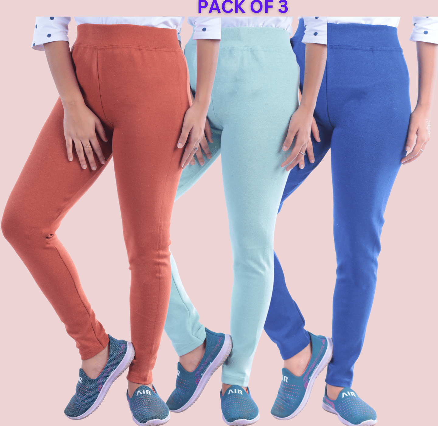 KARARO JEGGINGS - Cotton Blend Skinny Fit Mint Green Women's Jeggings ( Pack of 3 )     			KARARO JEGGINGS - Cotton Blend Skinny Fit Mint Green Women's Jeggings ( Pack of 3 )