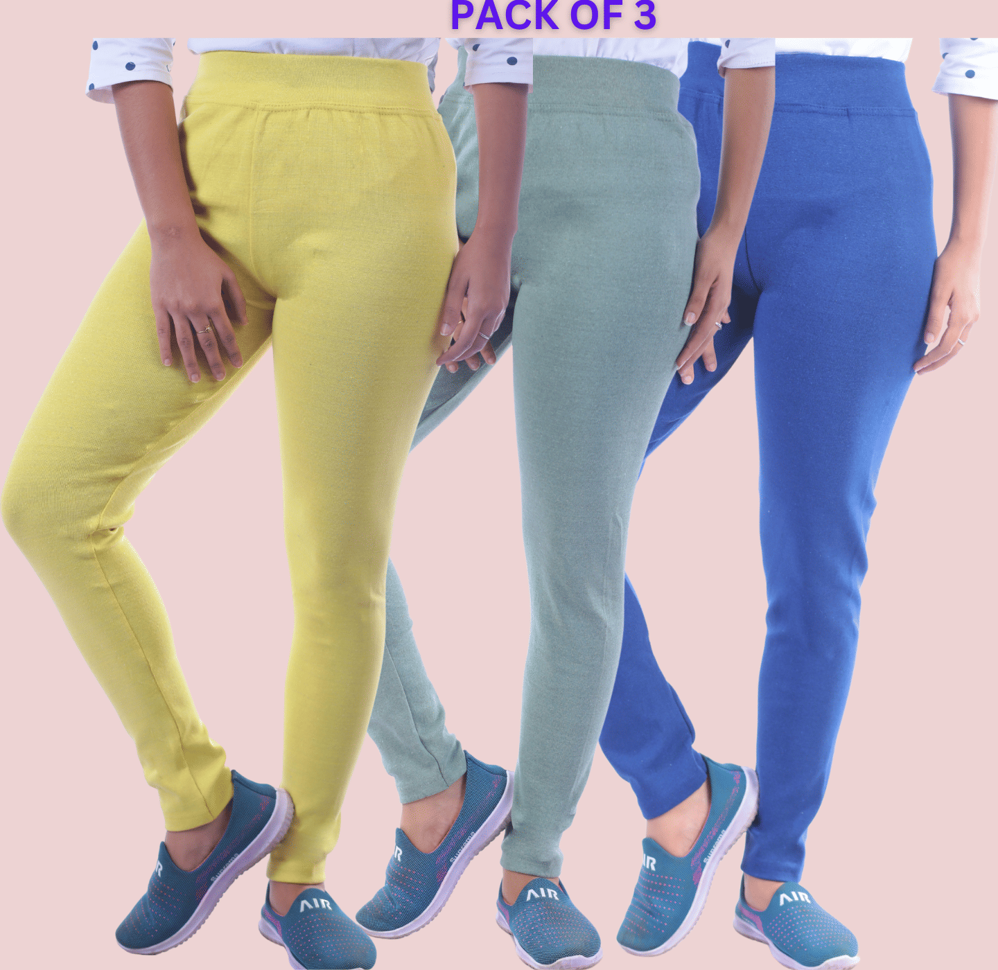     			KARARO JEGGINGS - Cotton Blend Skinny Fit Lime Green Women's Jeggings ( Pack of 3 )