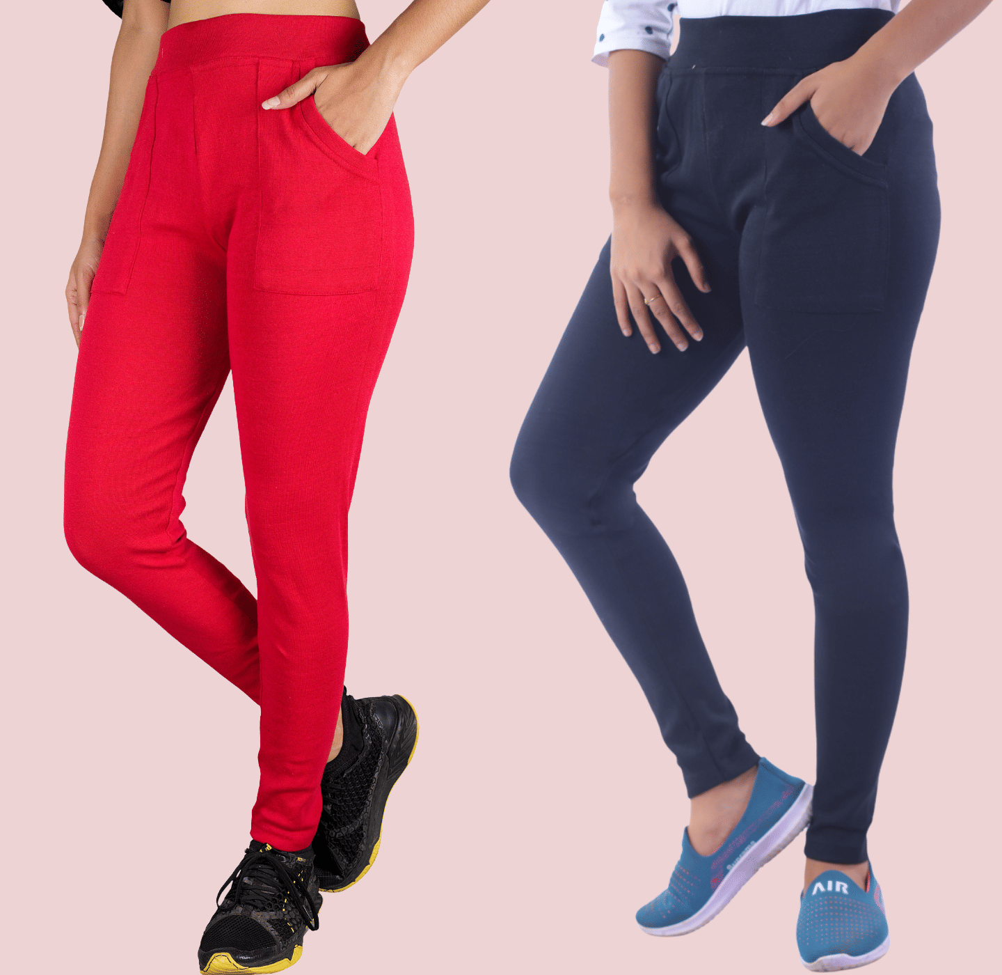 KARARO JEGGINGS - Cotton Blend Skinny Fit Red Women's Jeggings ( Pack of 2 )     			KARARO JEGGINGS - Cotton Blend Skinny Fit Red Women's Jeggings ( Pack of 2 )