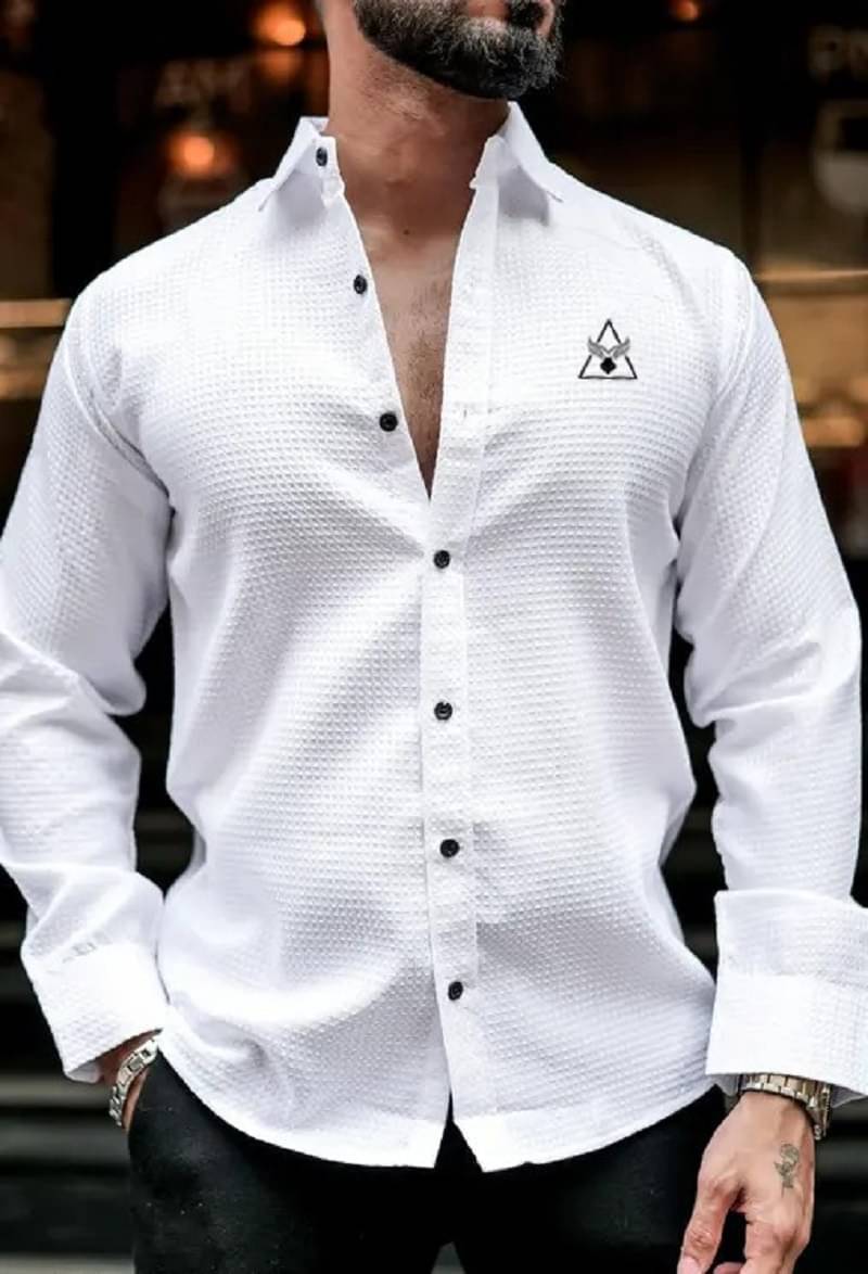     			KITWELL Cotton Blend Regular Fit Self Design Full Sleeves Men's Casual Shirt - White ( Pack of 1 )