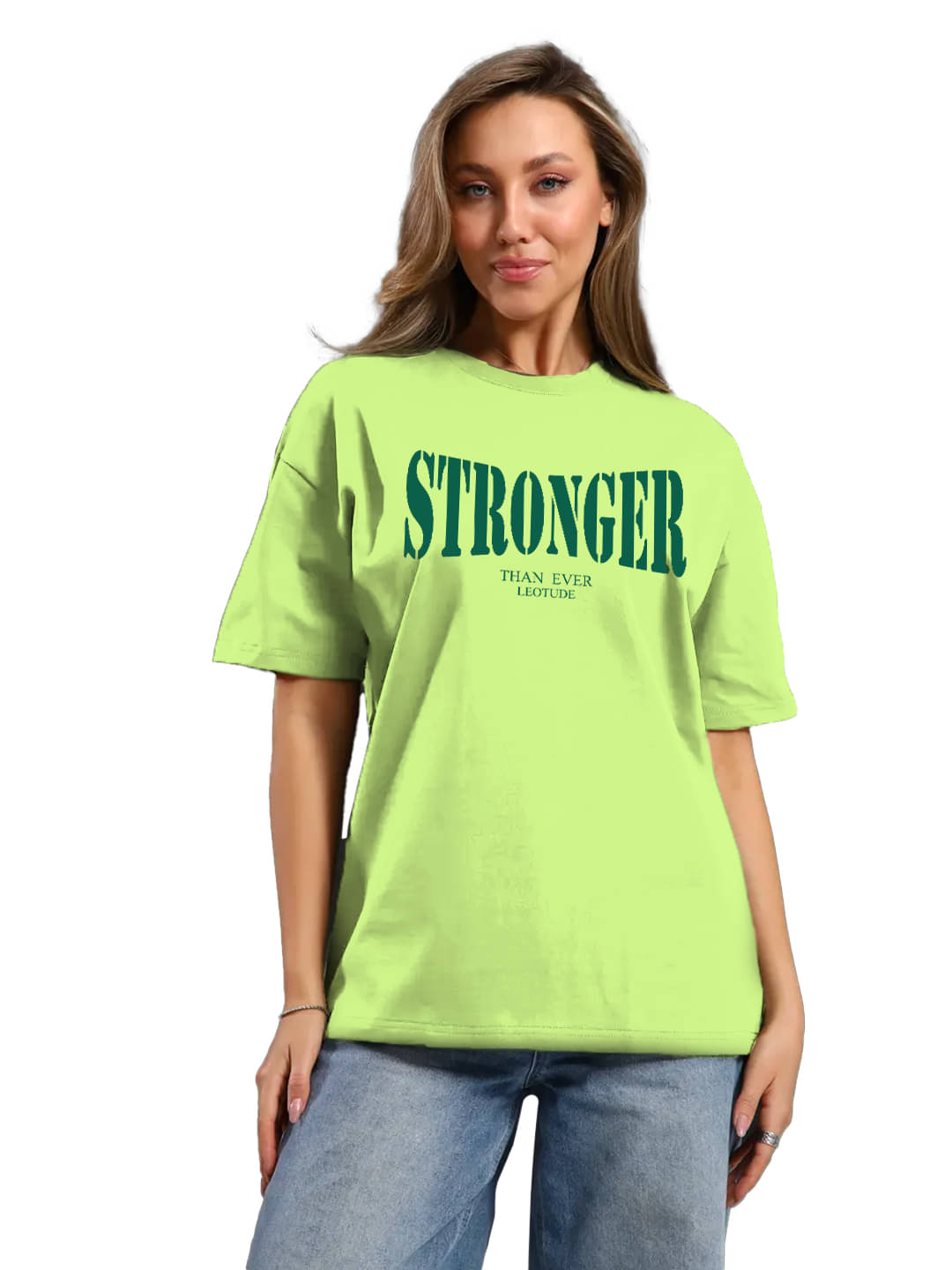 Leotude Women Cotton Blend Printed Oversized Round Neck T-Shirt ( Green ) Leotude Women Cotton Blend Printed Oversized Round Neck T-Shirt ( Green )