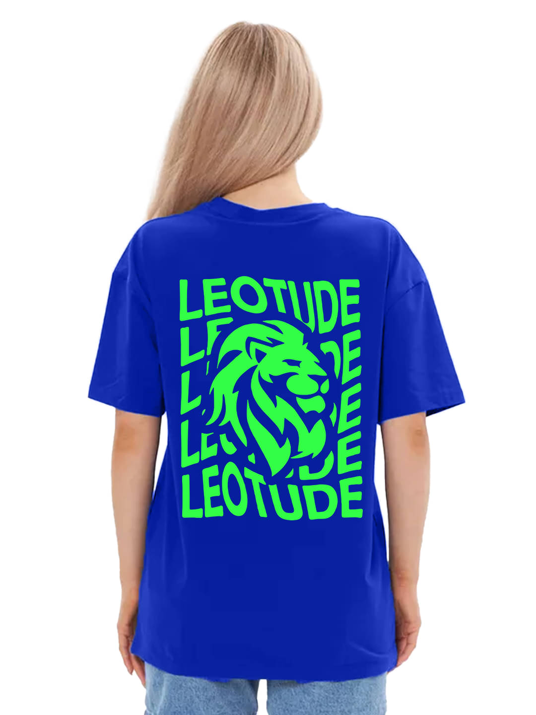 Leotude Women Cotton Blend Printed Oversized Round Neck T-Shirt ( Blue ) Leotude Women Cotton Blend Printed Oversized Round Neck T-Shirt ( Blue )