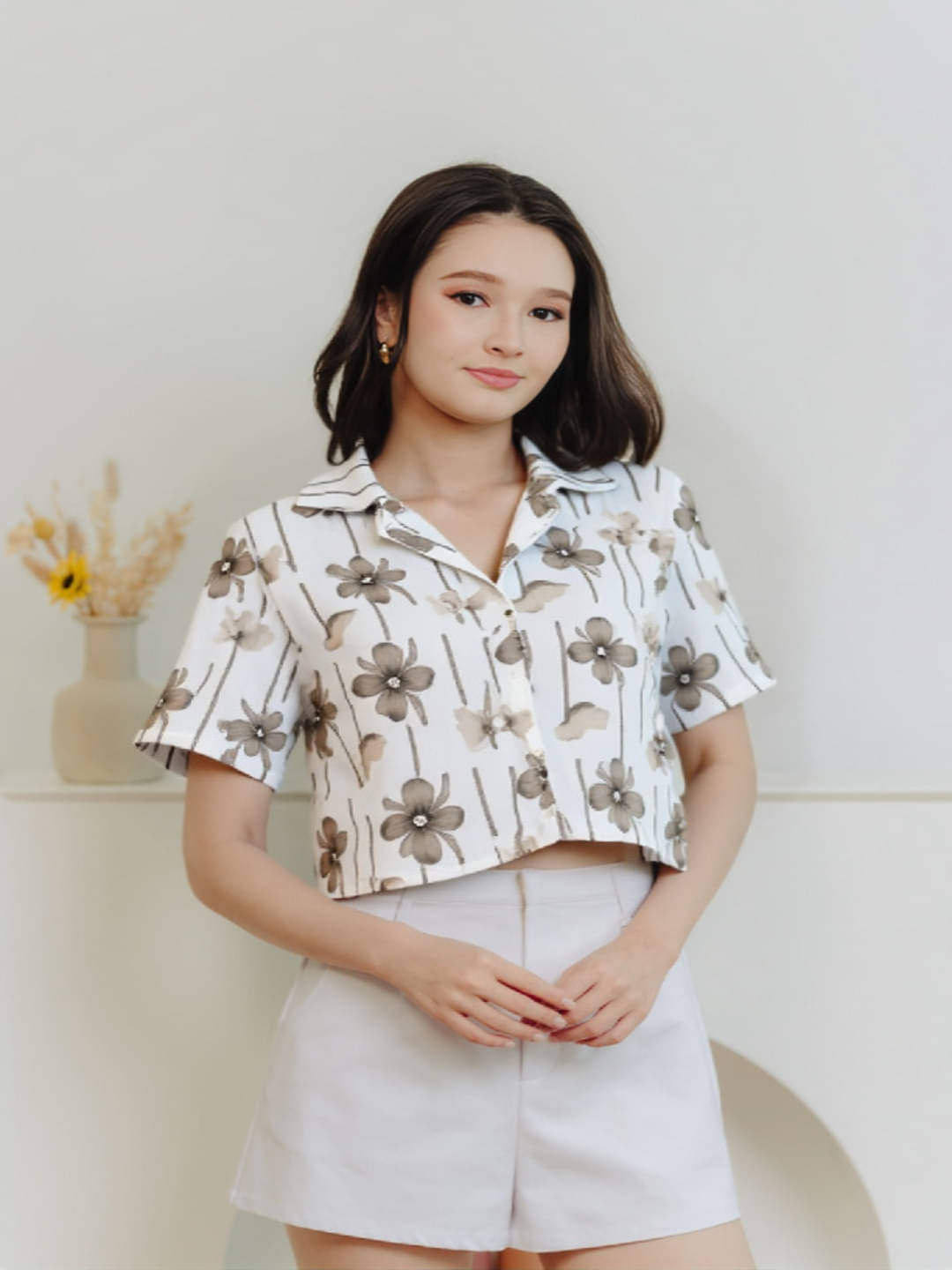     			MAYKR Women Printed Cotton Shirt ( White )