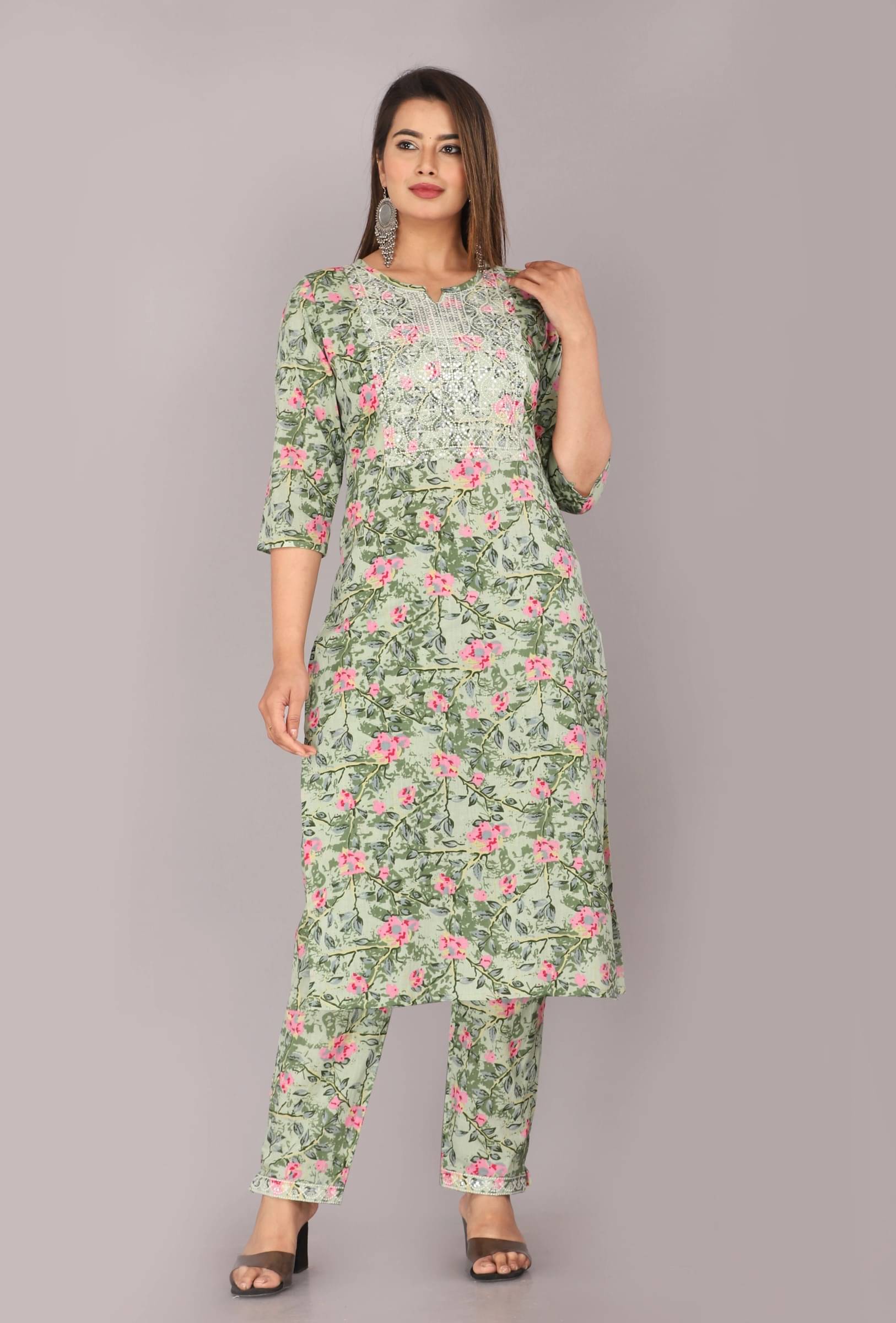 Mehsoos Women's Cotton Printed Kurti With Pants ( Light Green ) Mehsoos Women's Cotton Printed Kurti With Pants ( Light Green )