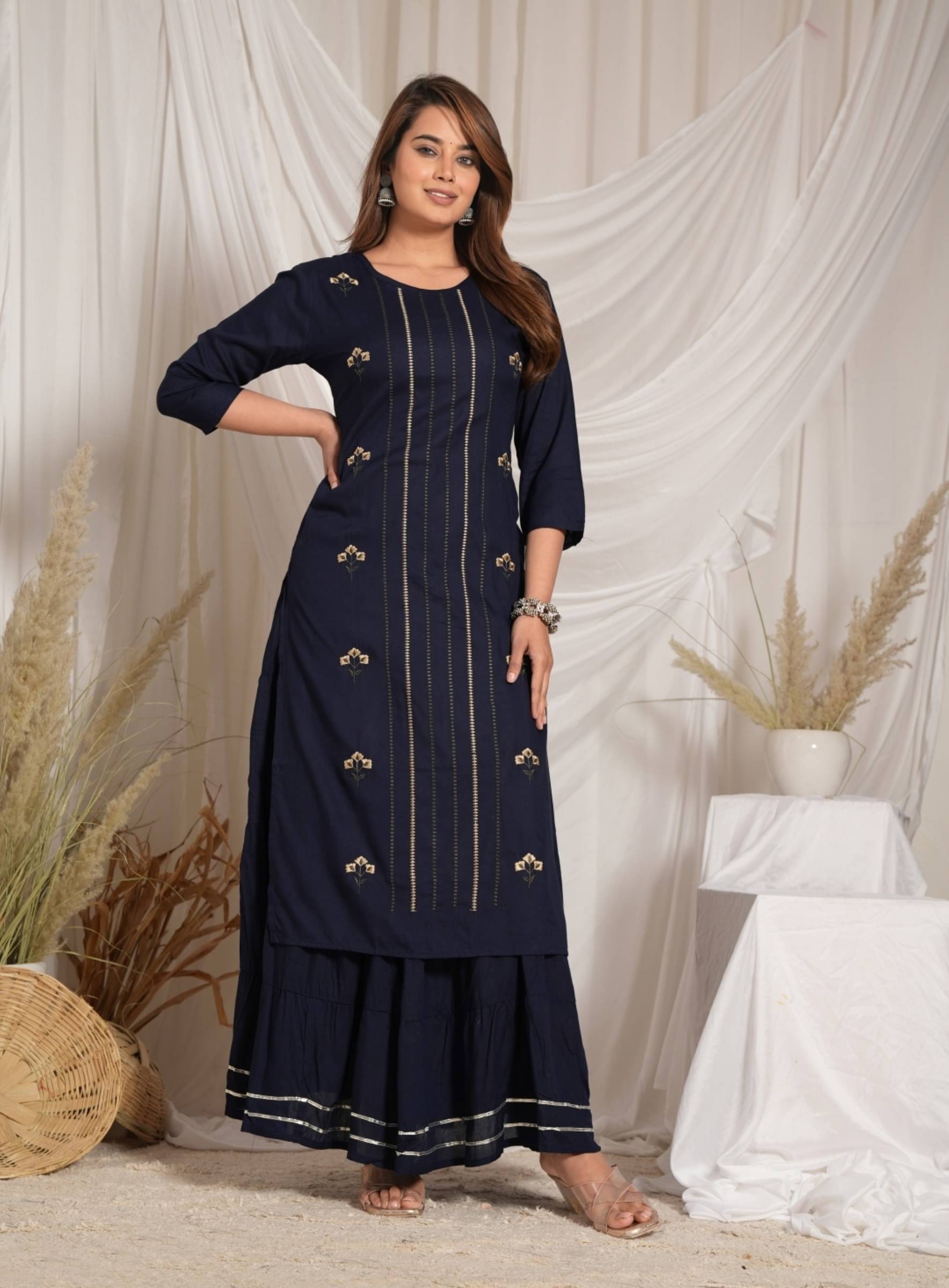 Mehsoos Women's Viscose Embroidered Kurti With Skirt ( Blue ) Mehsoos Women's Viscose Embroidered Kurti With Skirt ( Blue )