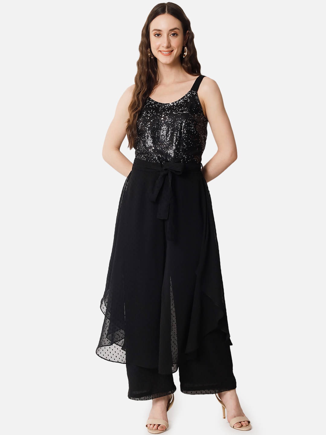 OTIRA Women's Embellished Georgette Jumpsuit ( Black ) OTIRA Women's Embellished Georgette Jumpsuit ( Black )