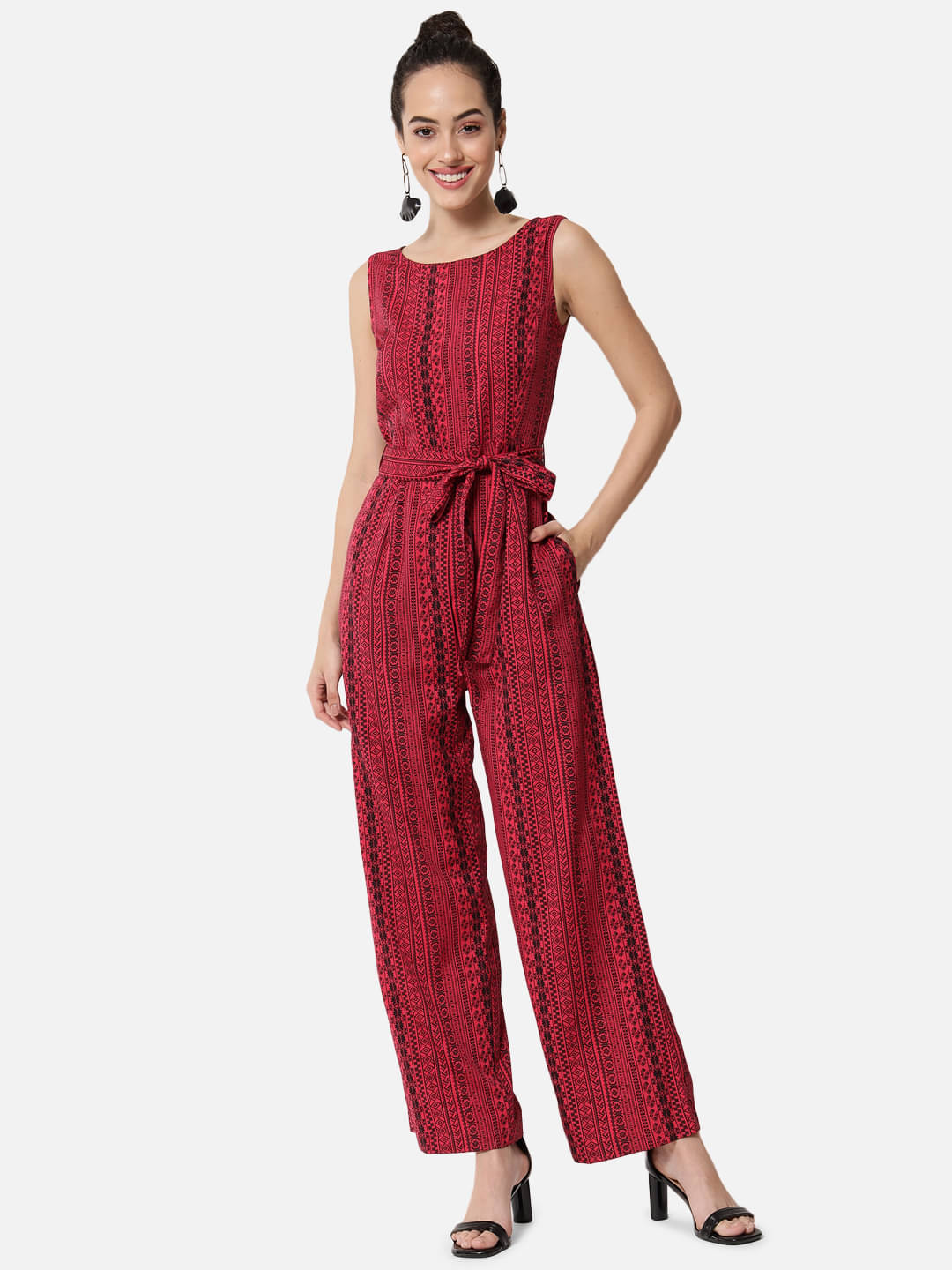     			OTIRA Women's Printed Crepe Jumpsuit ( Maroon )