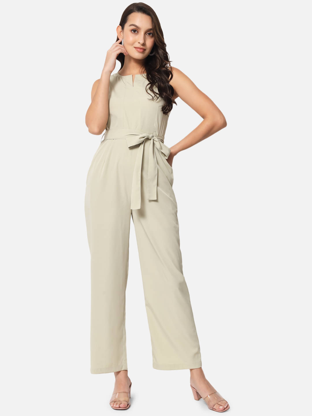OTIRA Women's Solid Crepe Jumpsuit ( Beige ) OTIRA Women's Solid Crepe Jumpsuit ( Beige )