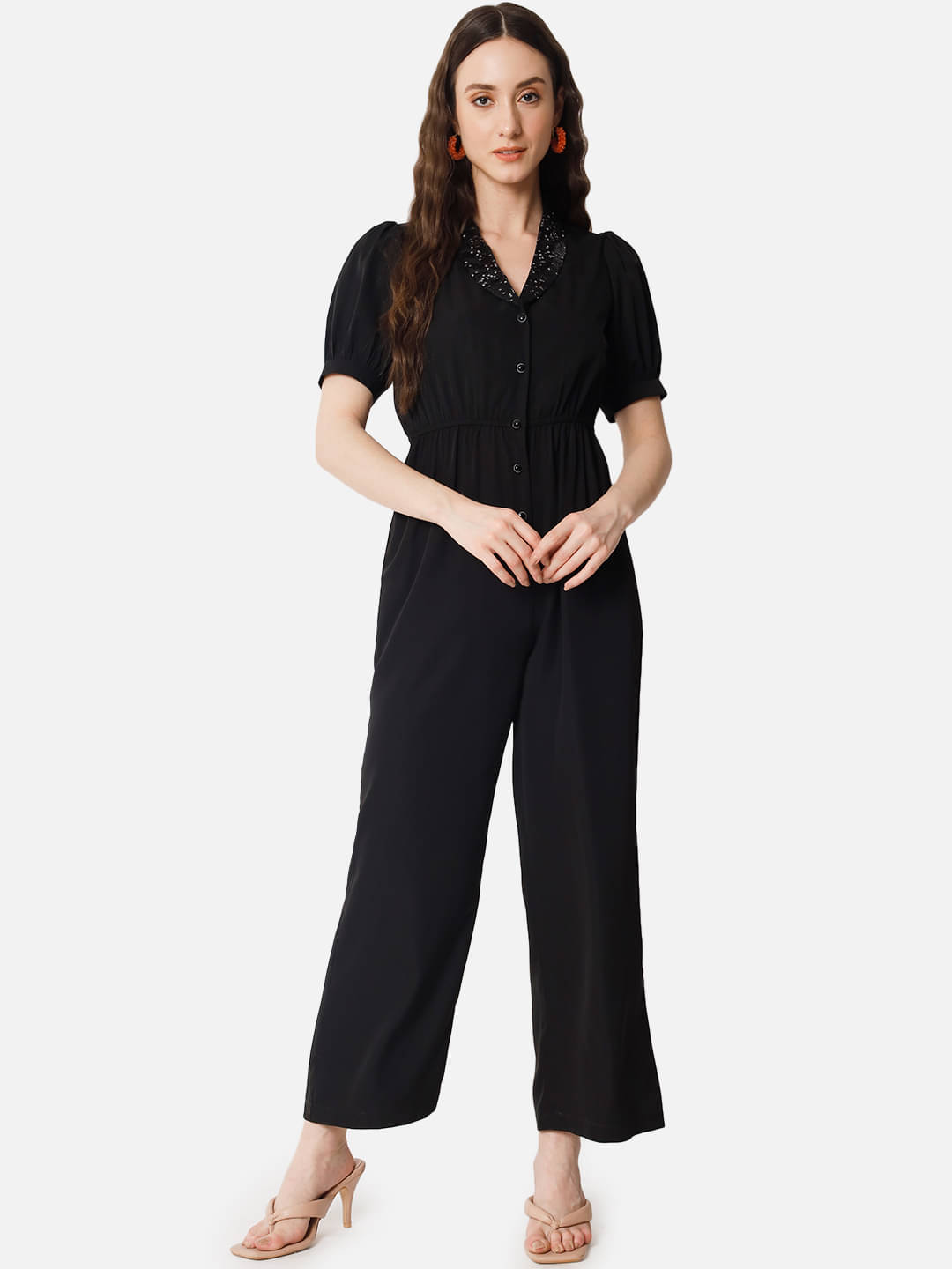     			OTIRA Women's Solid Crepe Jumpsuit ( Black )