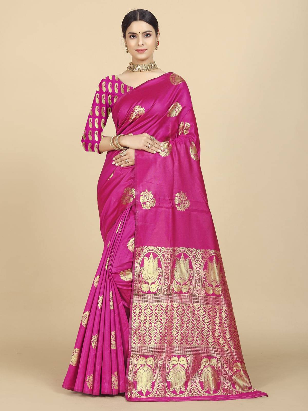     			PEER STORE Banarasi Silk Woven Saree With Unstitched Blouse Piece ( Pink )