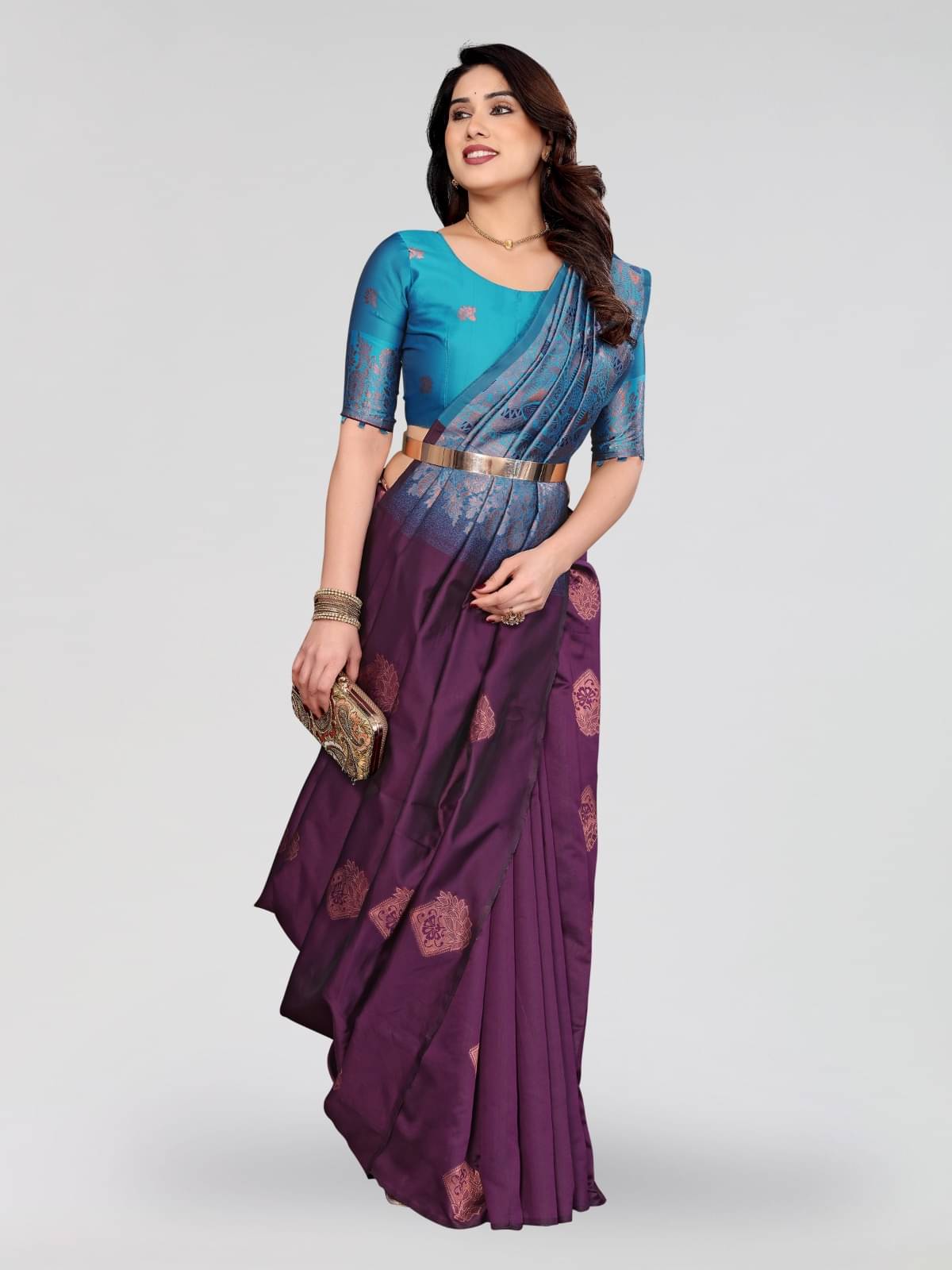 PEER STORE Banarasi Silk Woven Saree With Unstitched Blouse Piece ( Wine ) PEER STORE Banarasi Silk Woven Saree With Unstitched Blouse Piece ( Wine )