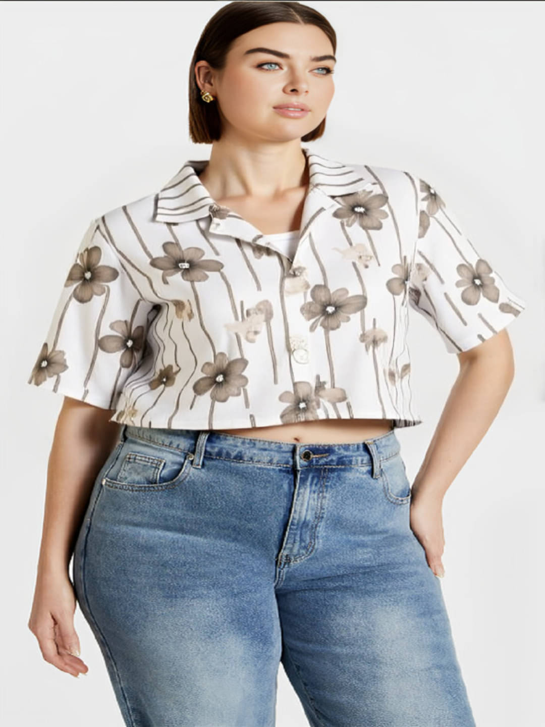 PLUS PARADISE Women Printed Cotton Shirt ( White ) PLUS PARADISE Women Printed Cotton Shirt ( White )
