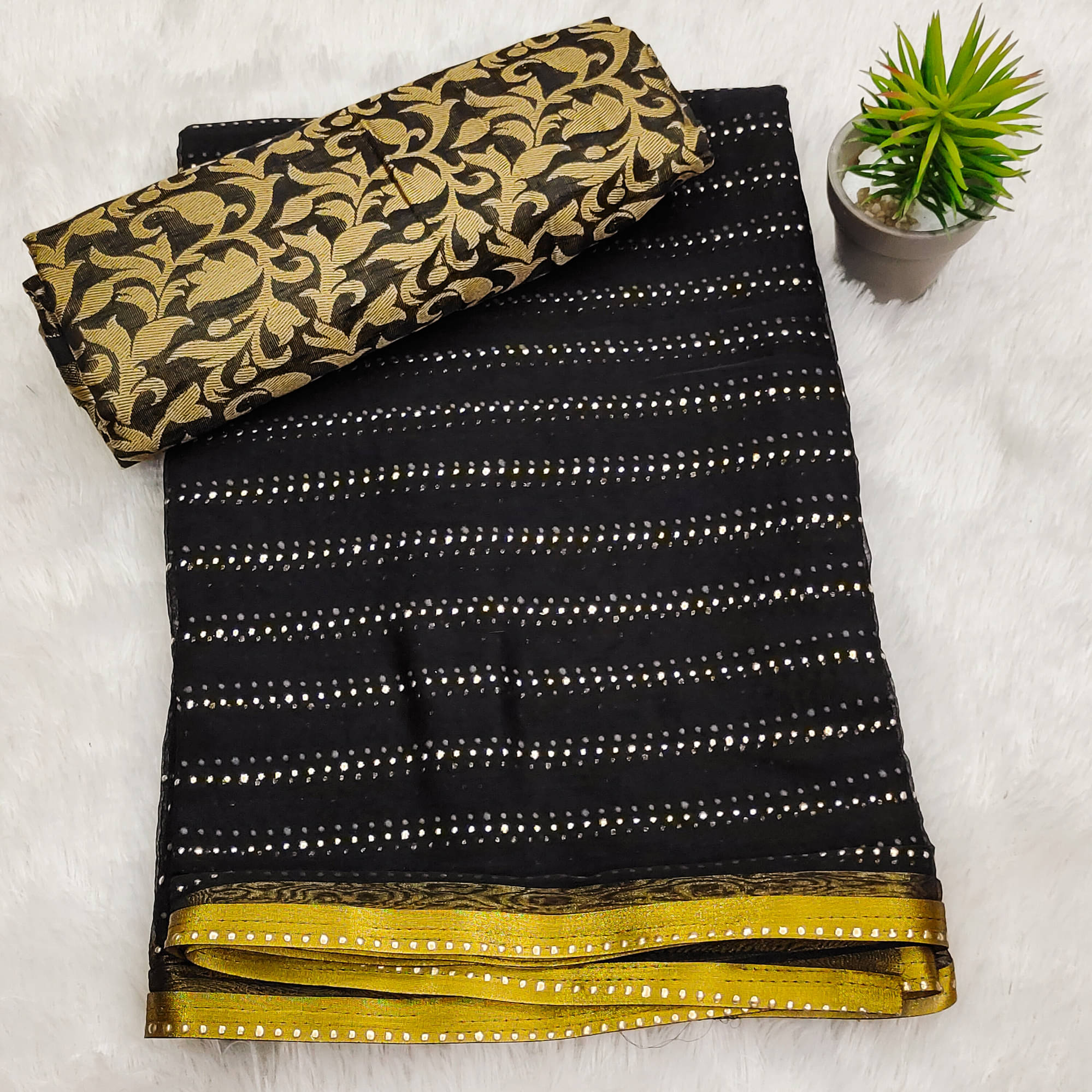     			Parmila Fashion Chiffon Embellished Saree With Unstitched Blouse Piece ( Black )