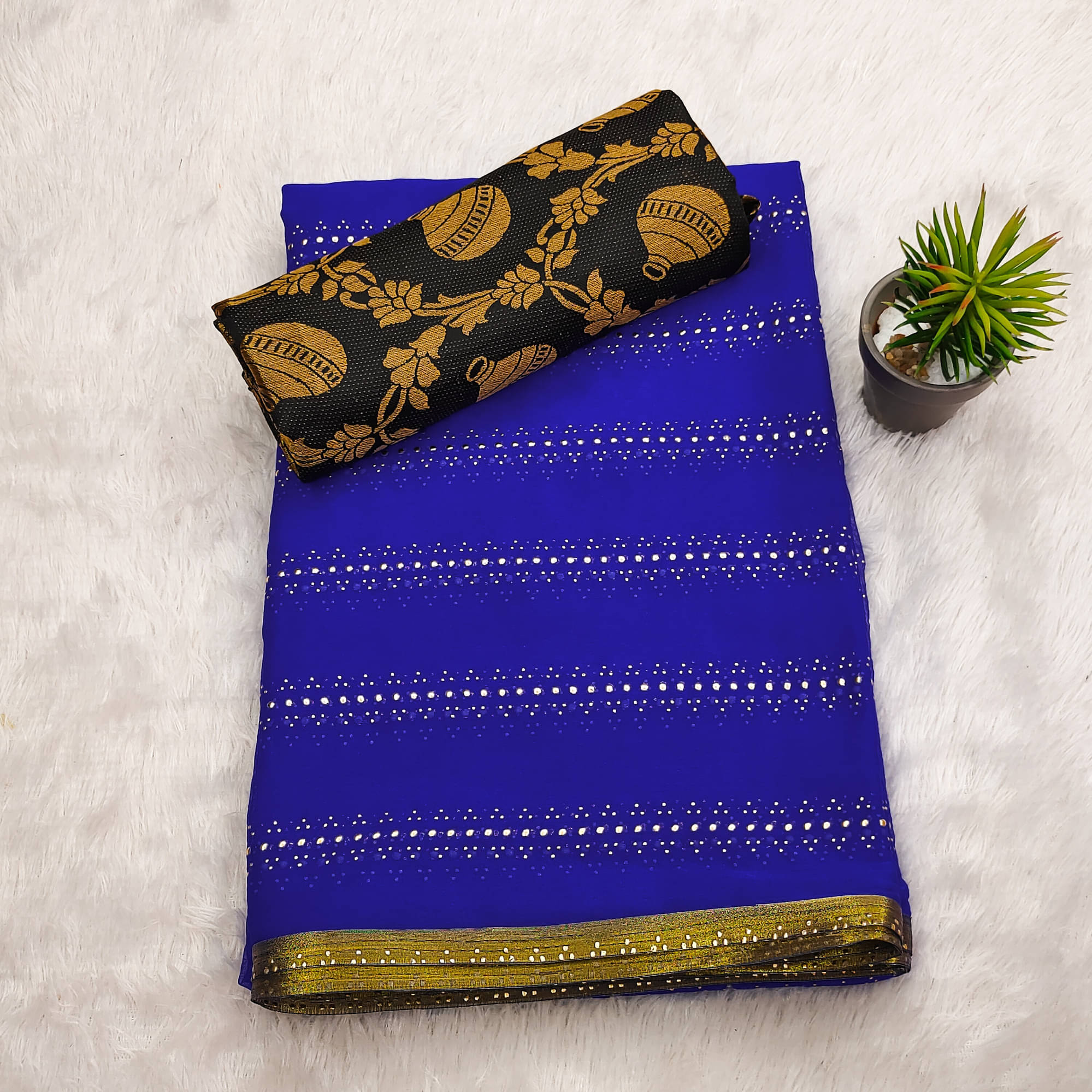 Parmila Fashion Chiffon Embellished Saree With Unstitched Blouse Piece ( Blue ) Parmila Fashion Chiffon Embellished Saree With Unstitched Blouse Piece ( Blue )