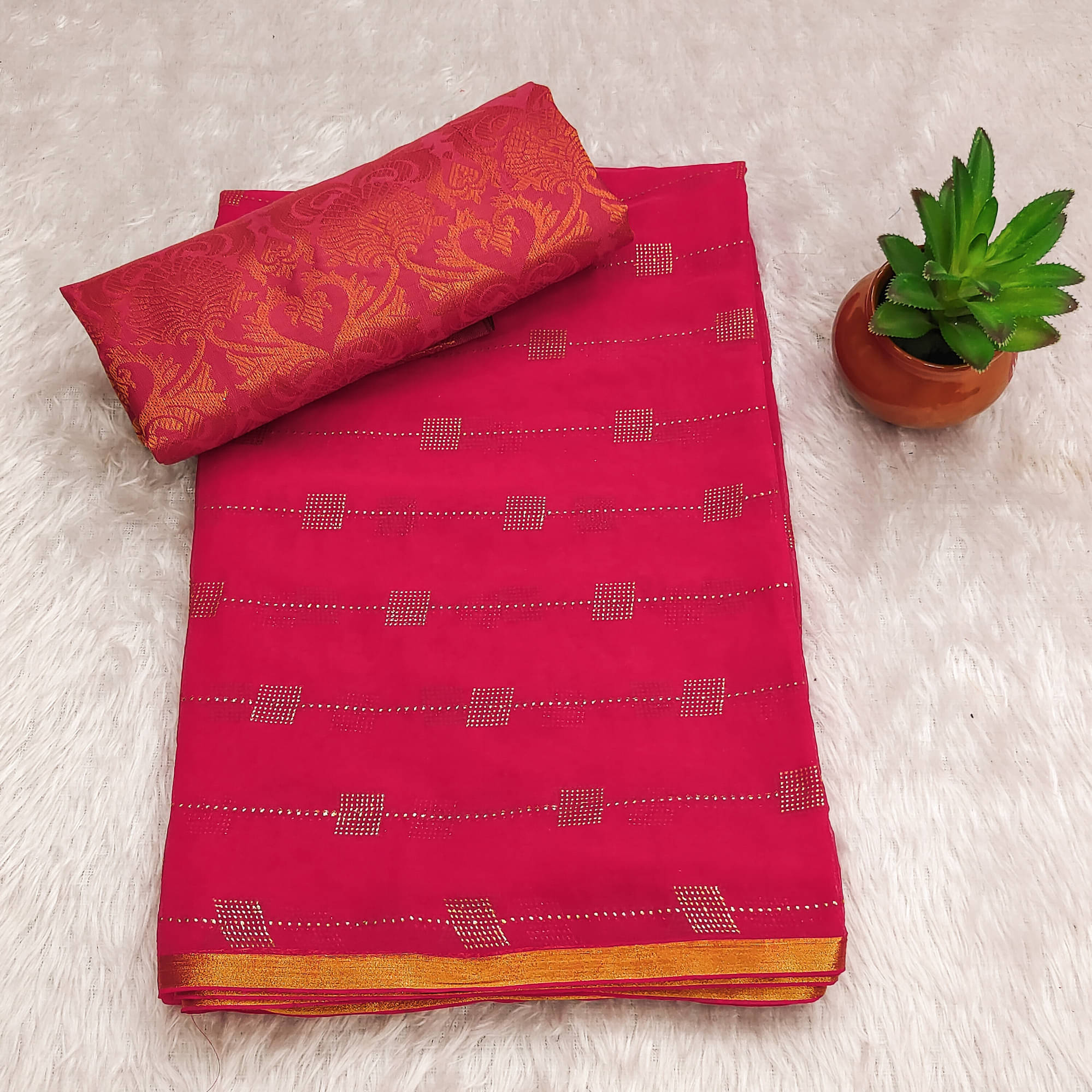     			Parmila Fashion Chiffon Embellished Saree With Unstitched Blouse Piece ( Pink )