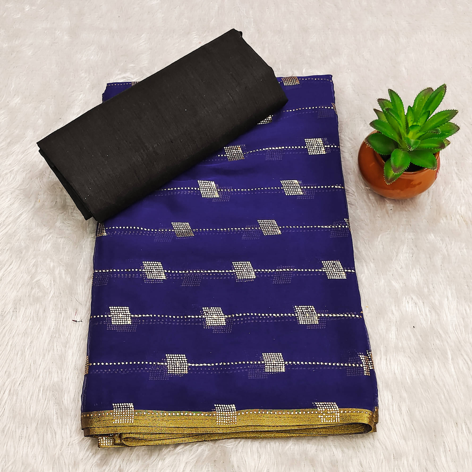 Parmila Fashion Chiffon Embellished Saree With Unstitched Blouse Piece ( Navy Blue )     			Parmila Fashion Chiffon Embellished Saree With Unstitched Blouse Piece ( Navy Blue )