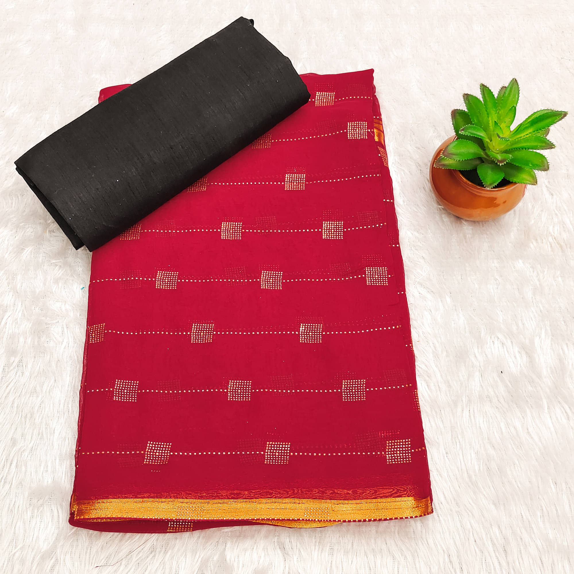 Parmila Fashion Chiffon Embellished Saree With Unstitched Blouse Piece ( Red ) Parmila Fashion Chiffon Embellished Saree With Unstitched Blouse Piece ( Red )