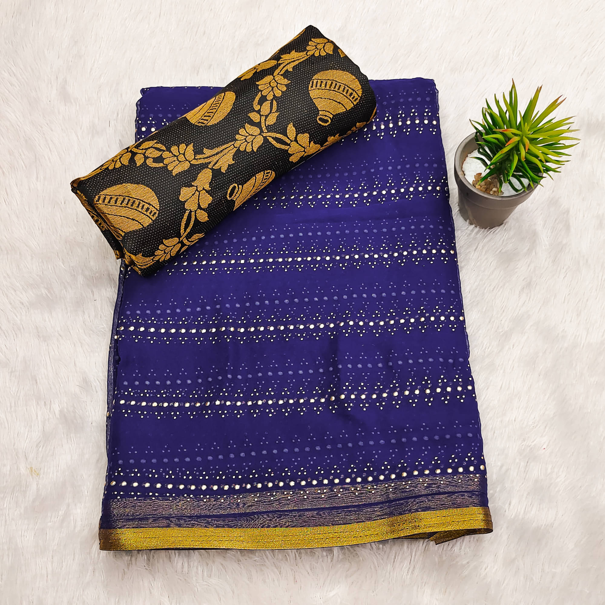 Parmila Fashion Chiffon Embellished Saree With Unstitched Blouse Piece ( Navy Blue ) Parmila Fashion Chiffon Embellished Saree With Unstitched Blouse Piece ( Navy Blue )