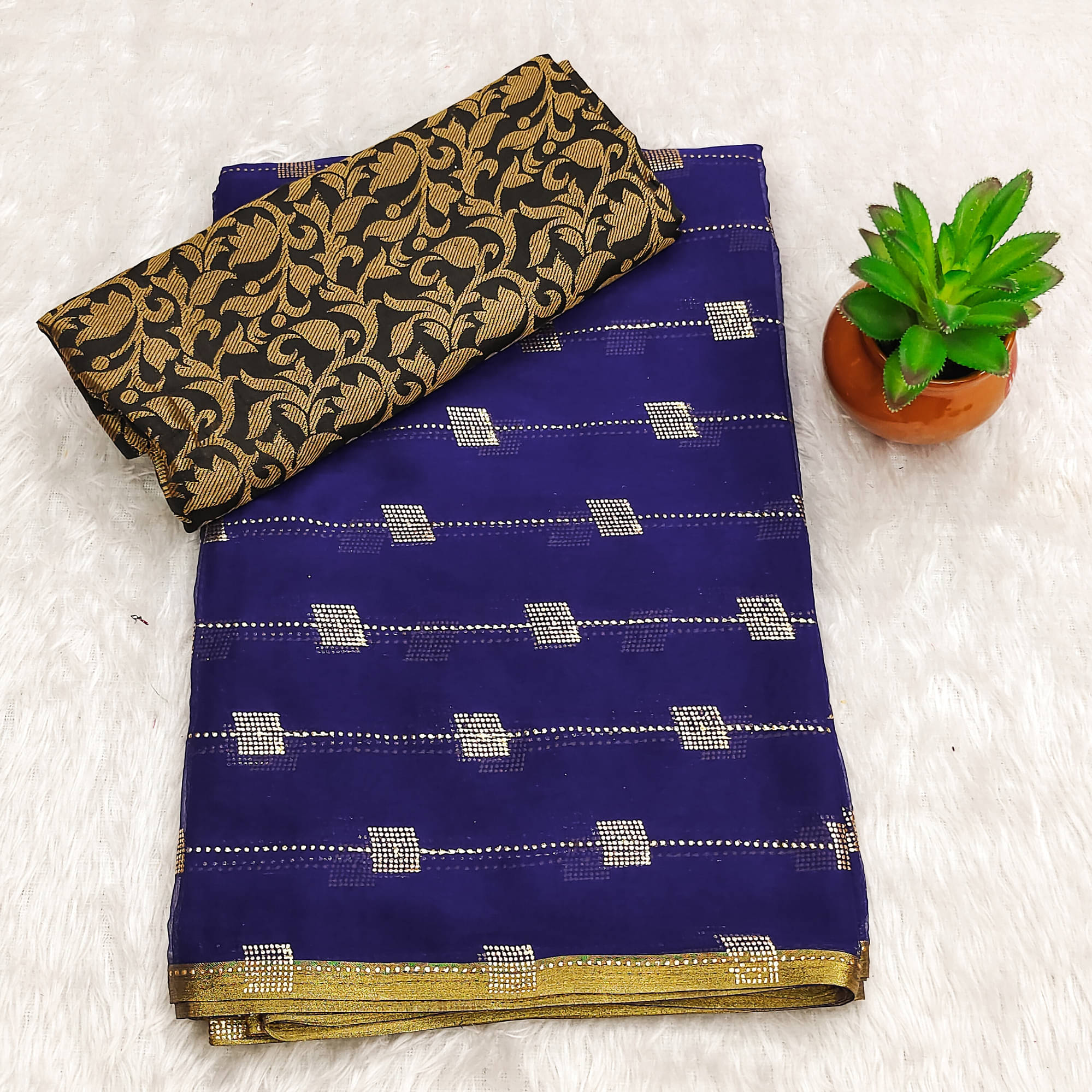 Parmila Fashion Chiffon Embellished Saree With Unstitched Blouse Piece ( Navy Blue ) Parmila Fashion Chiffon Embellished Saree With Unstitched Blouse Piece ( Navy Blue )