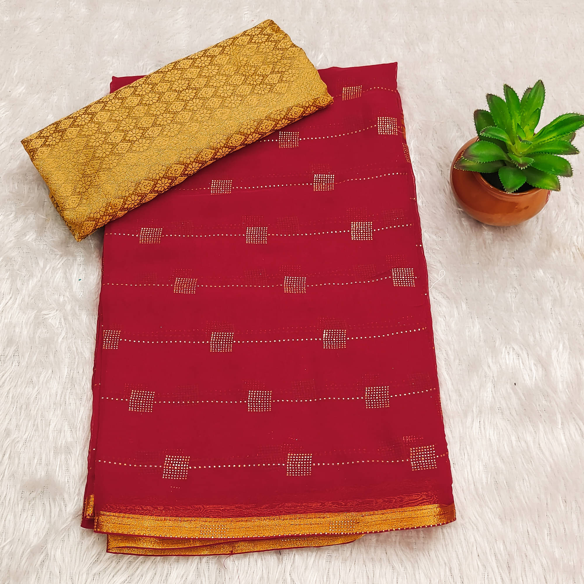 Parmila Fashion Chiffon Embellished Saree With Unstitched Blouse Piece ( Red ) Parmila Fashion Chiffon Embellished Saree With Unstitched Blouse Piece ( Red )