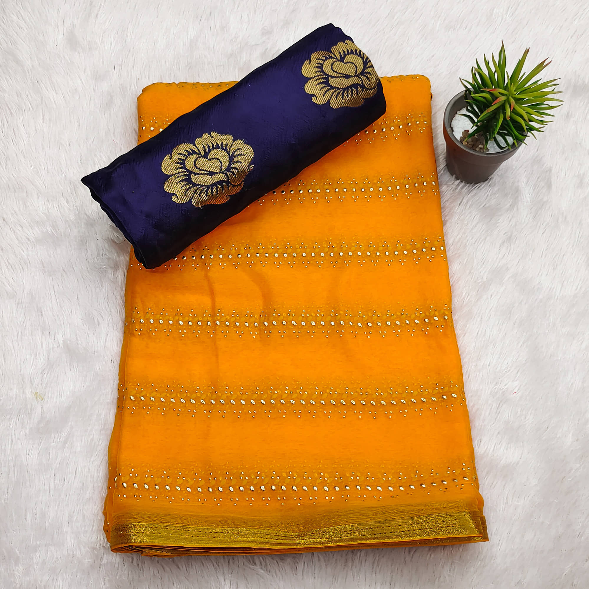 Parmila Fashion Chiffon Embellished Saree With Unstitched Blouse Piece ( Gold ) - Sarees | Buy online on ZillyBuy
